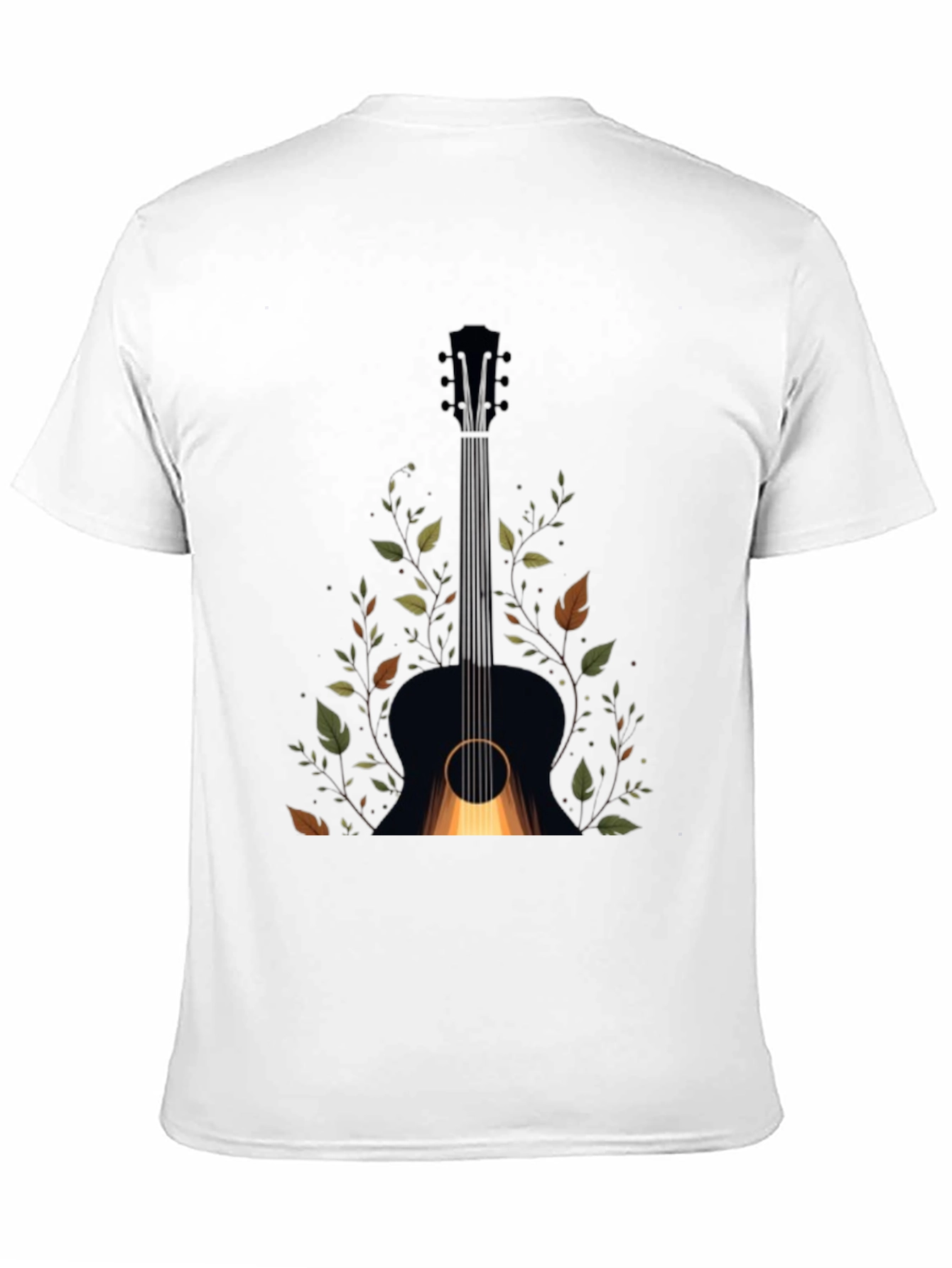 Guitar & Foliage Graphic Tee - Black Cotton Blend