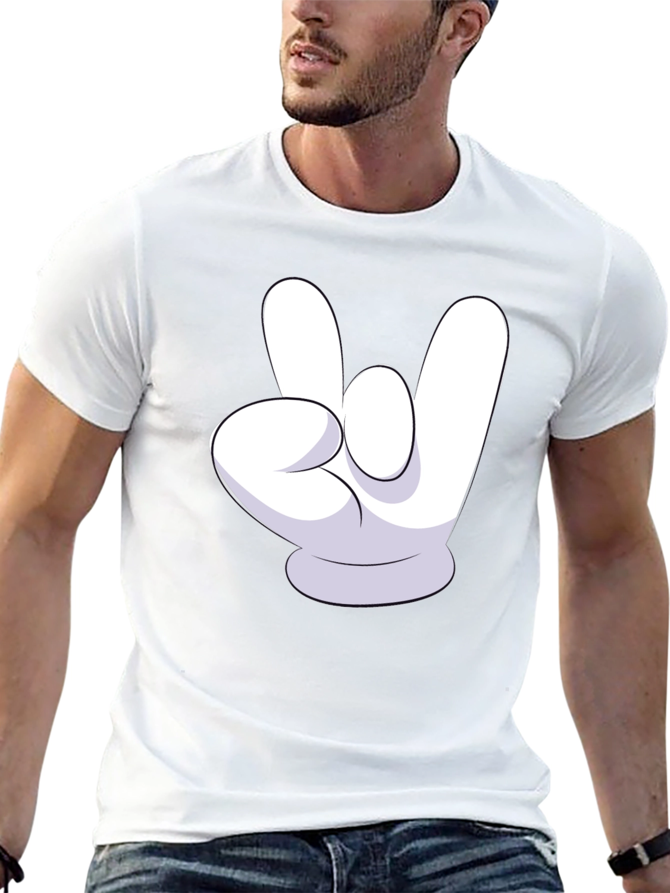 Rock On Mickey Mouse Hand Black T-Shirt