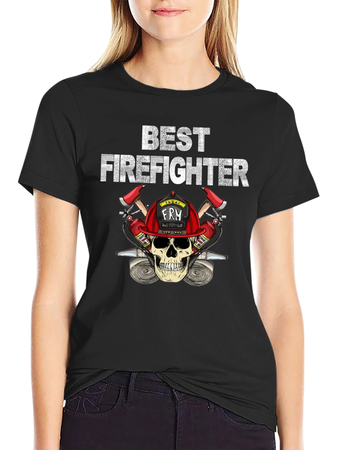 Best Firefighter Skull Graphic T-Shirt
