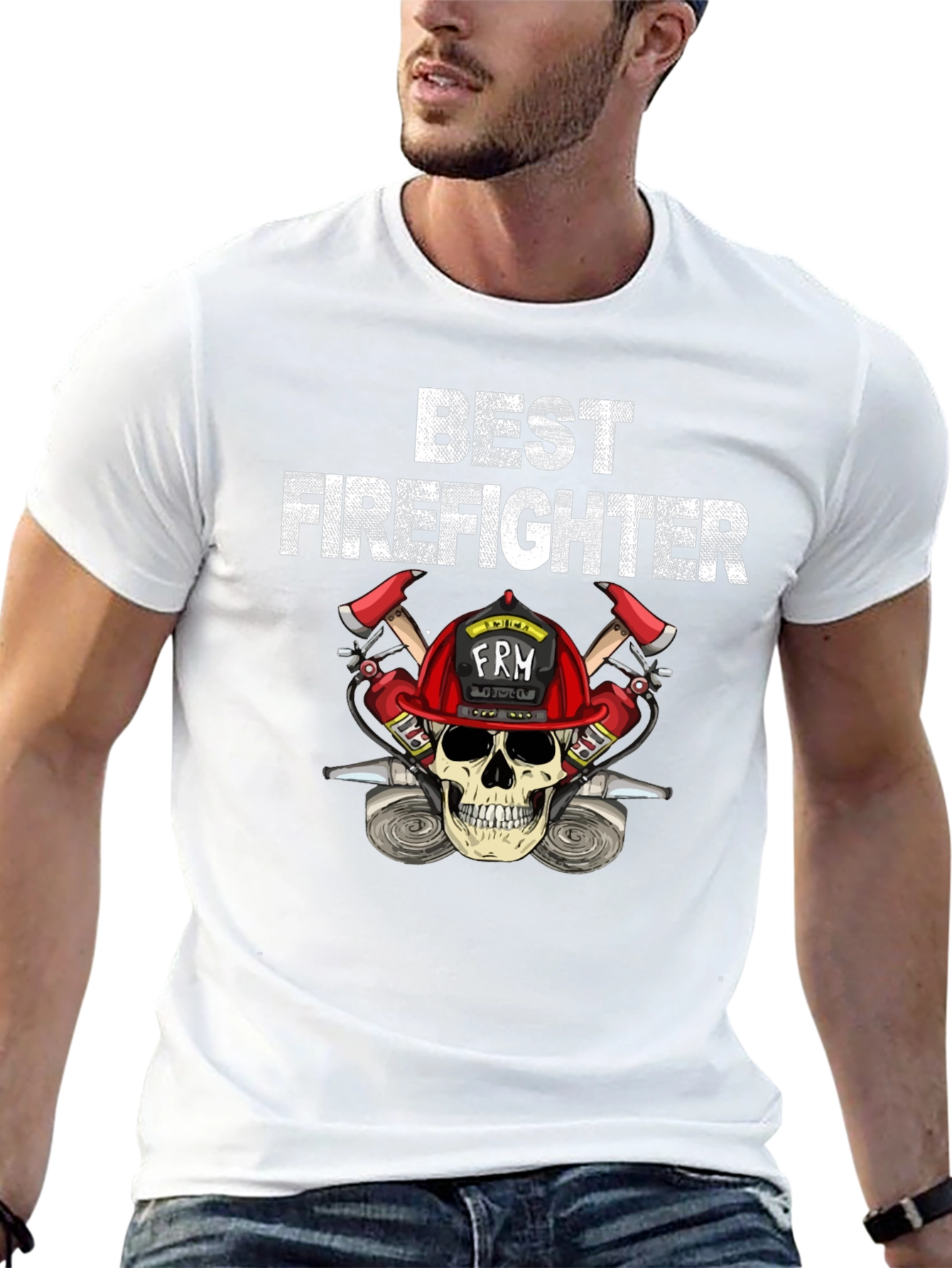 Best Firefighter Skull Graphic T-Shirt