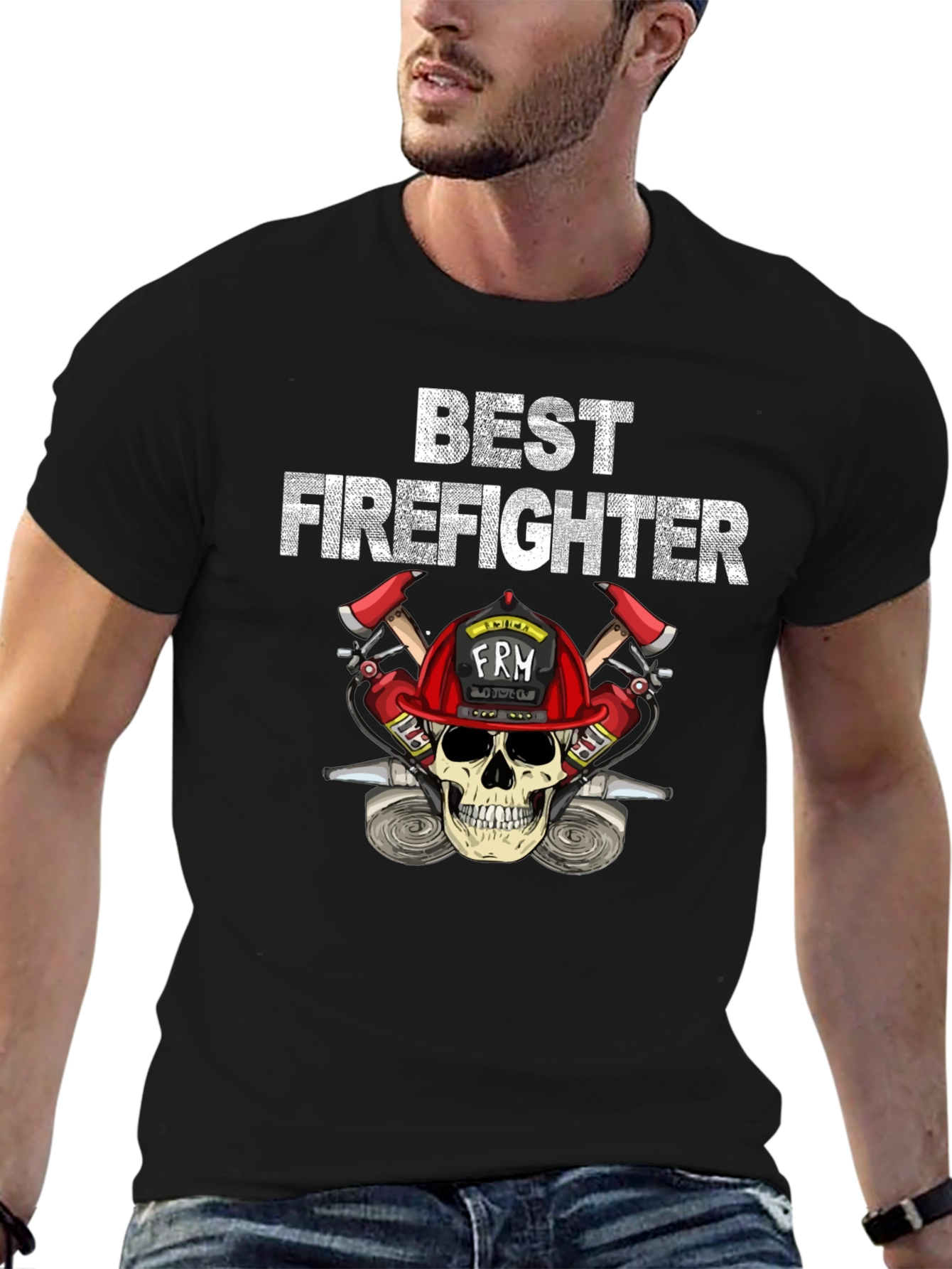 Best Firefighter Skull Graphic T-Shirt