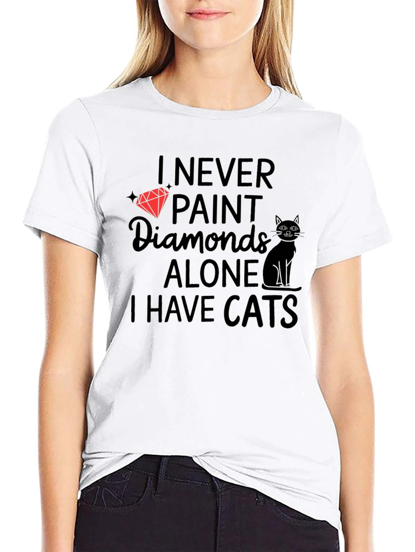 I Never Paint Diamonds Alone Cats T-Shirt