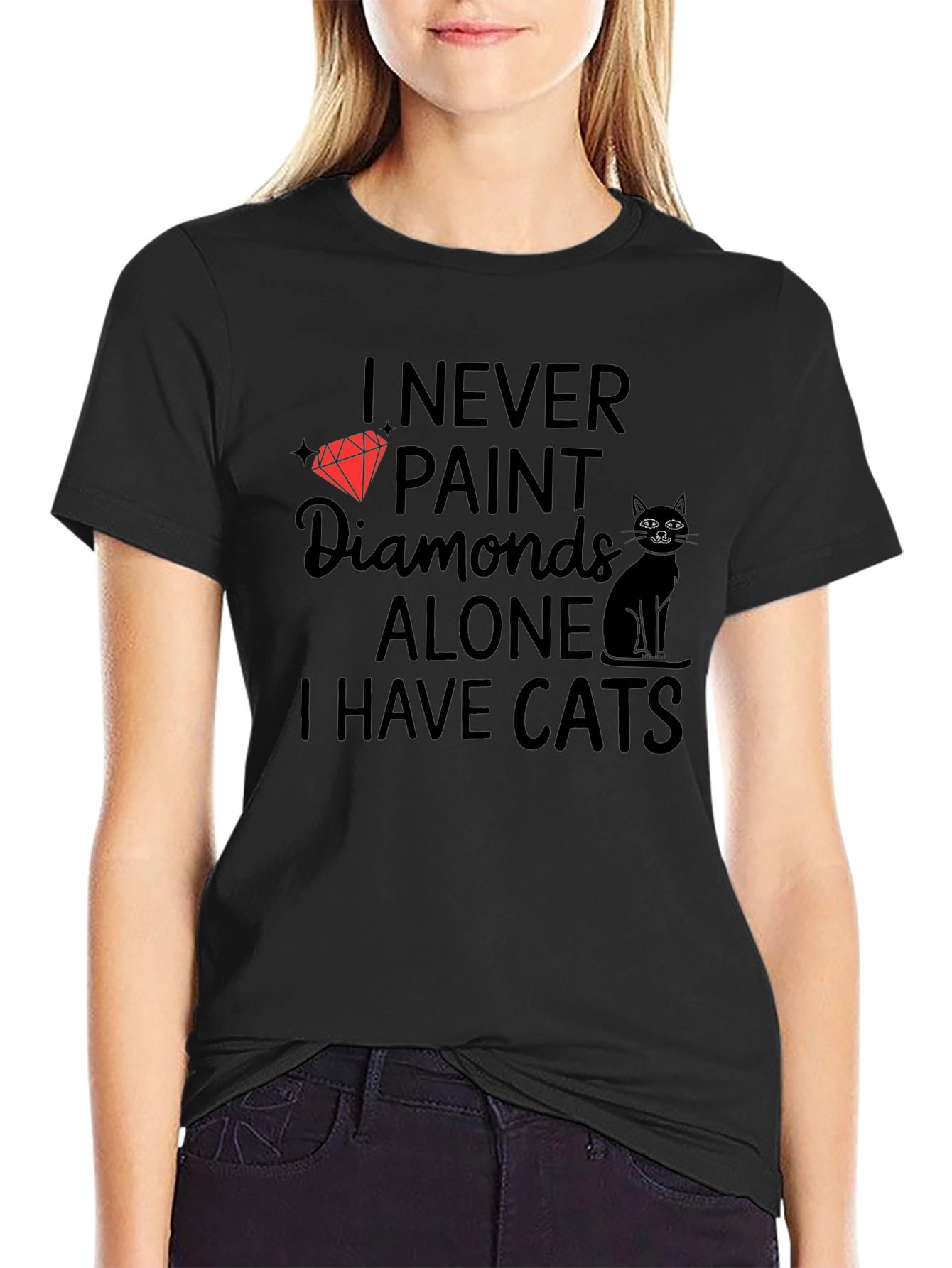 I Never Paint Diamonds Alone Cats T-Shirt