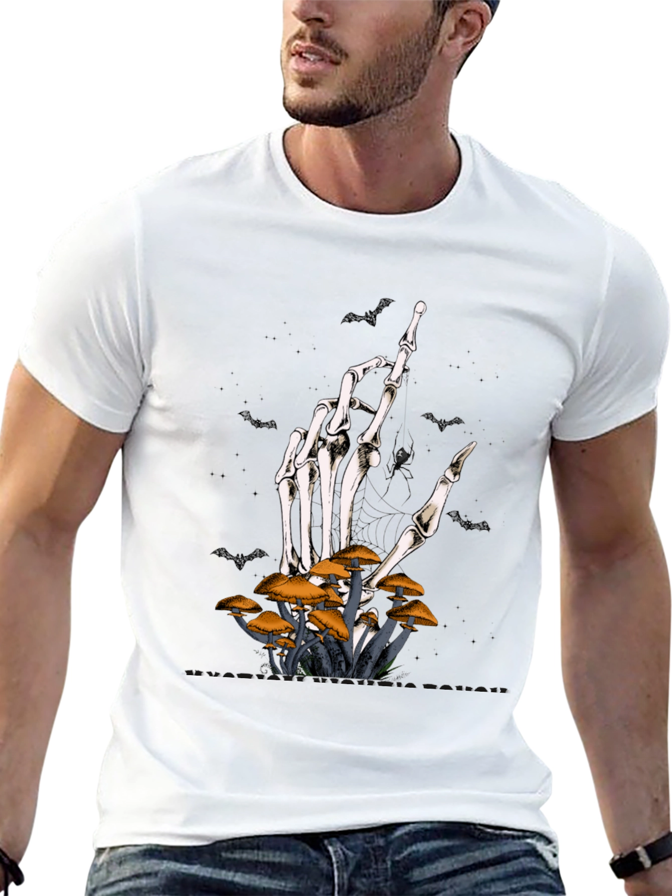 Halloween Skeleton Hand & Mushroom T-Shirt