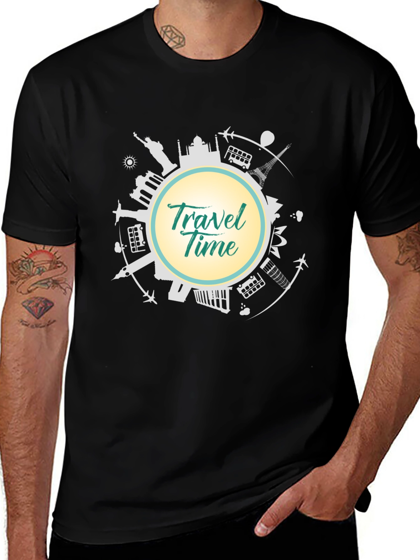 Travel Time T-Shirt - Black Graphic Tee