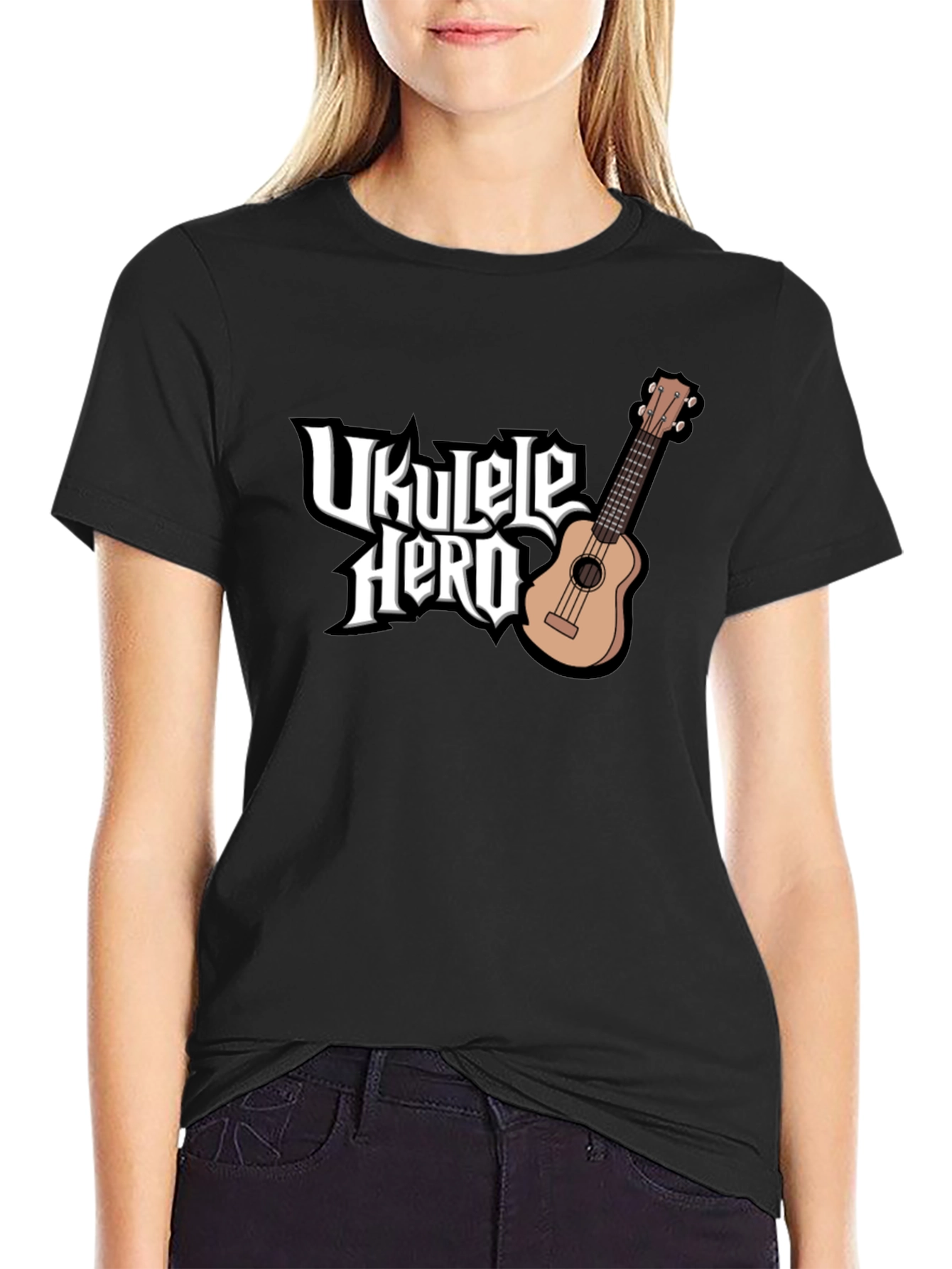 Ukulele Hero Black T-Shirt - Music Lover Tee