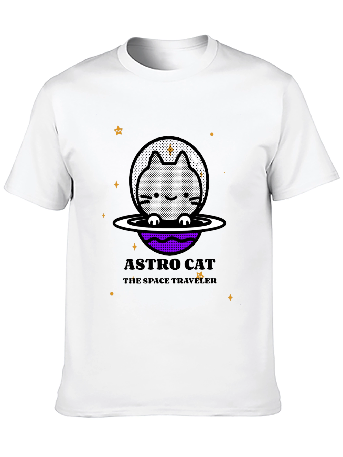 Astro Cat Space Traveler Black T-Shirt