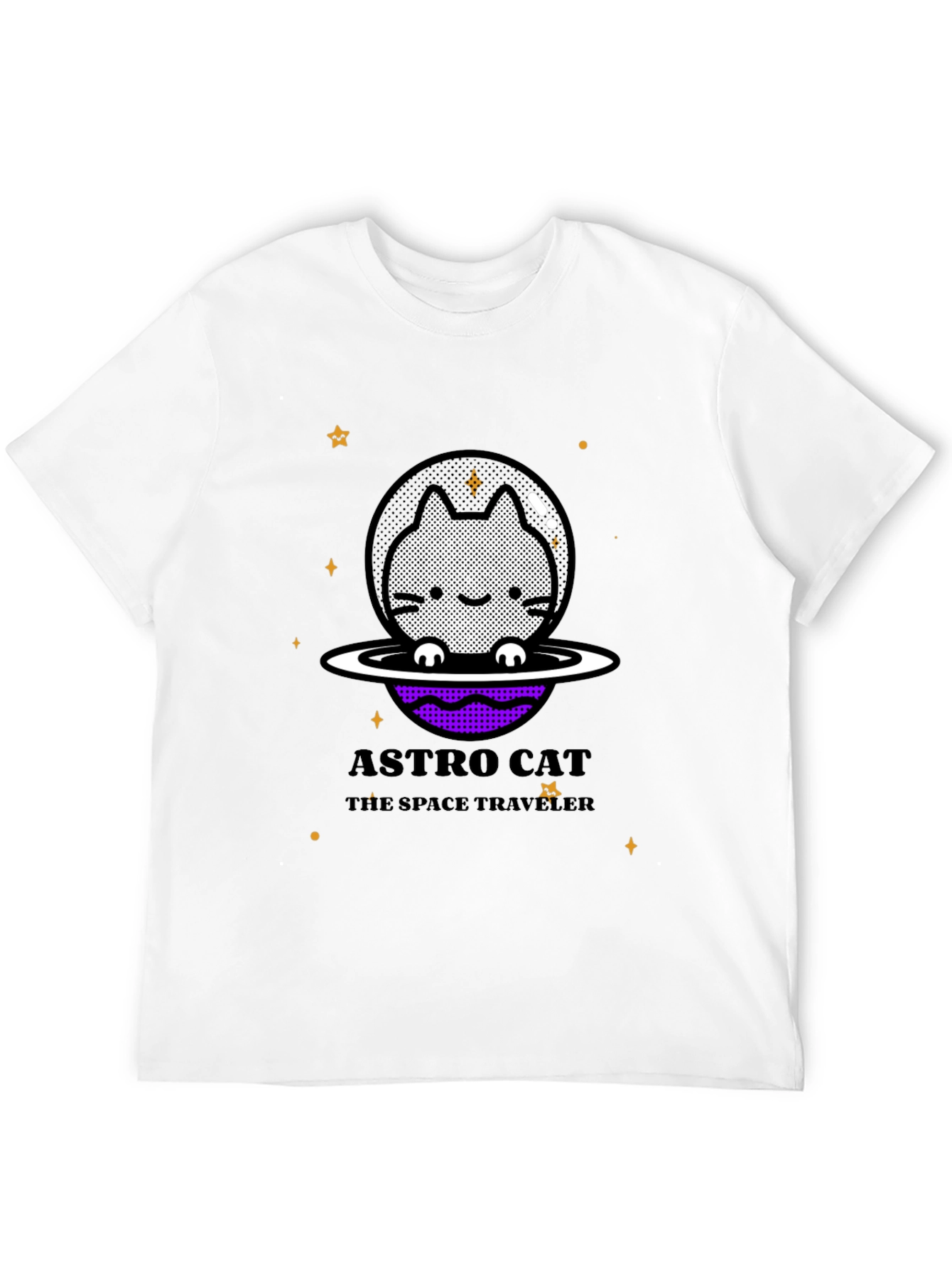 Astro Cat Space Traveler Black T-Shirt
