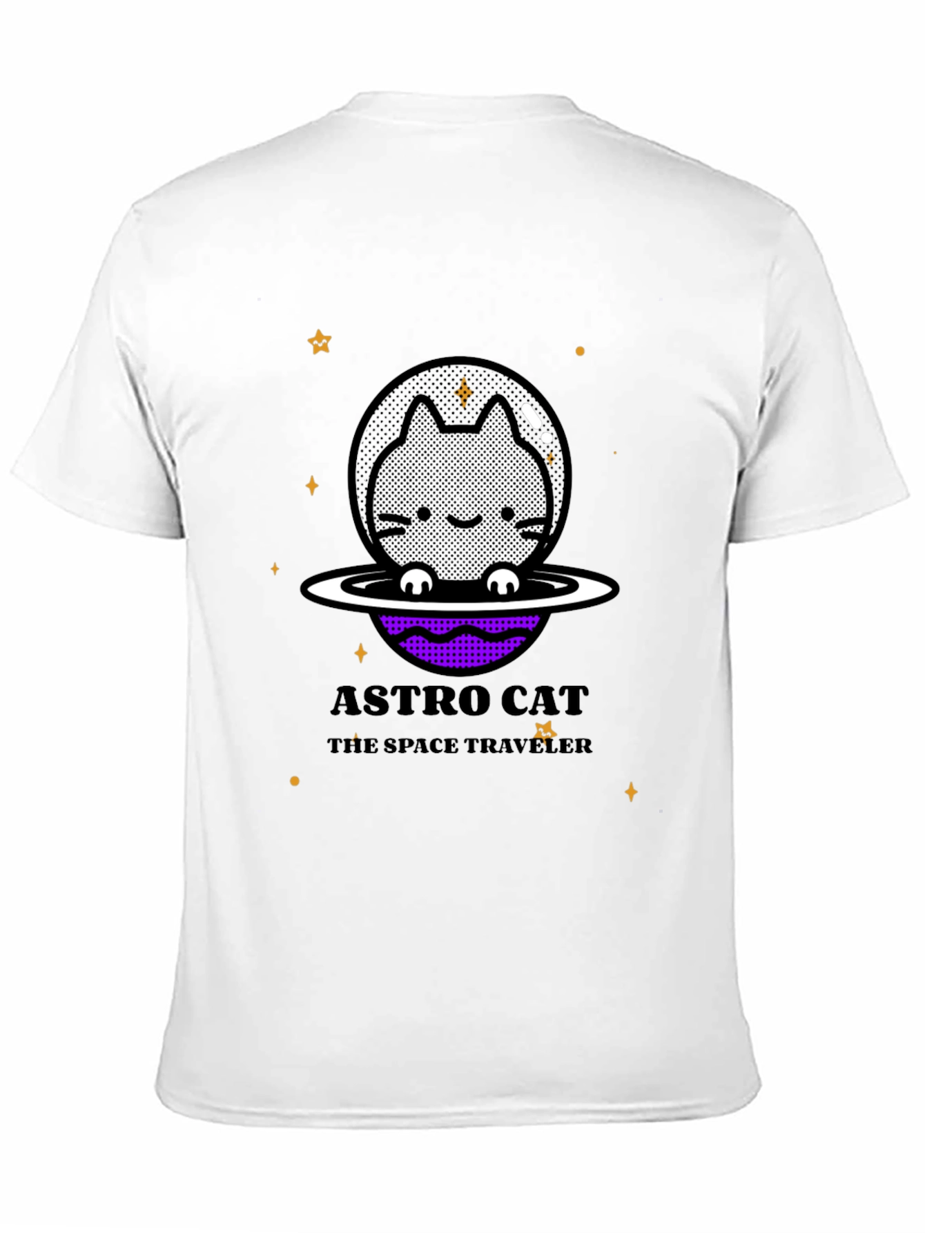 Astro Cat Space Traveler Black T-Shirt