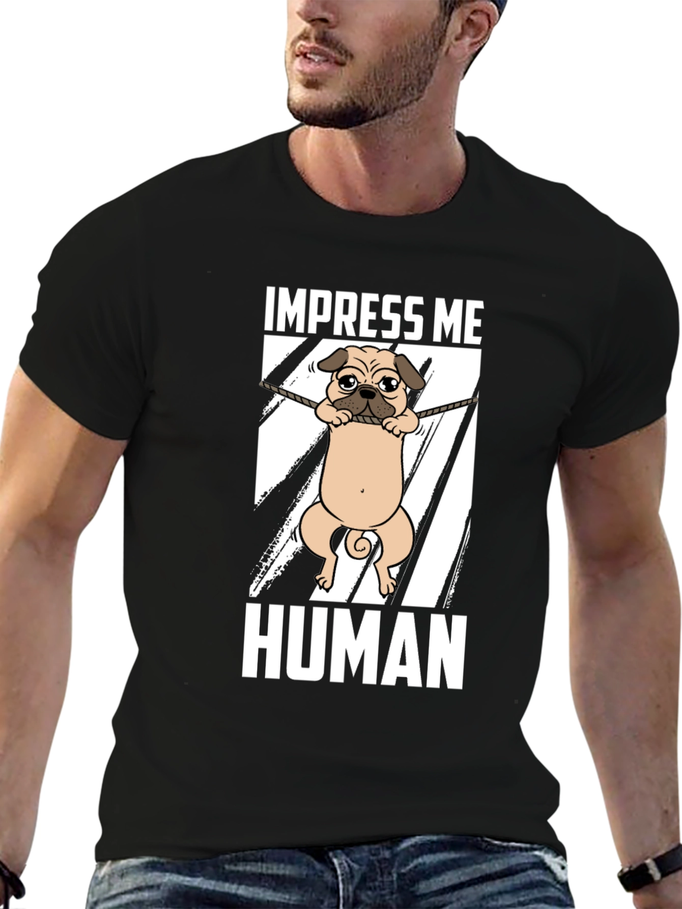 Impress Me Human Pug Graphic Tee