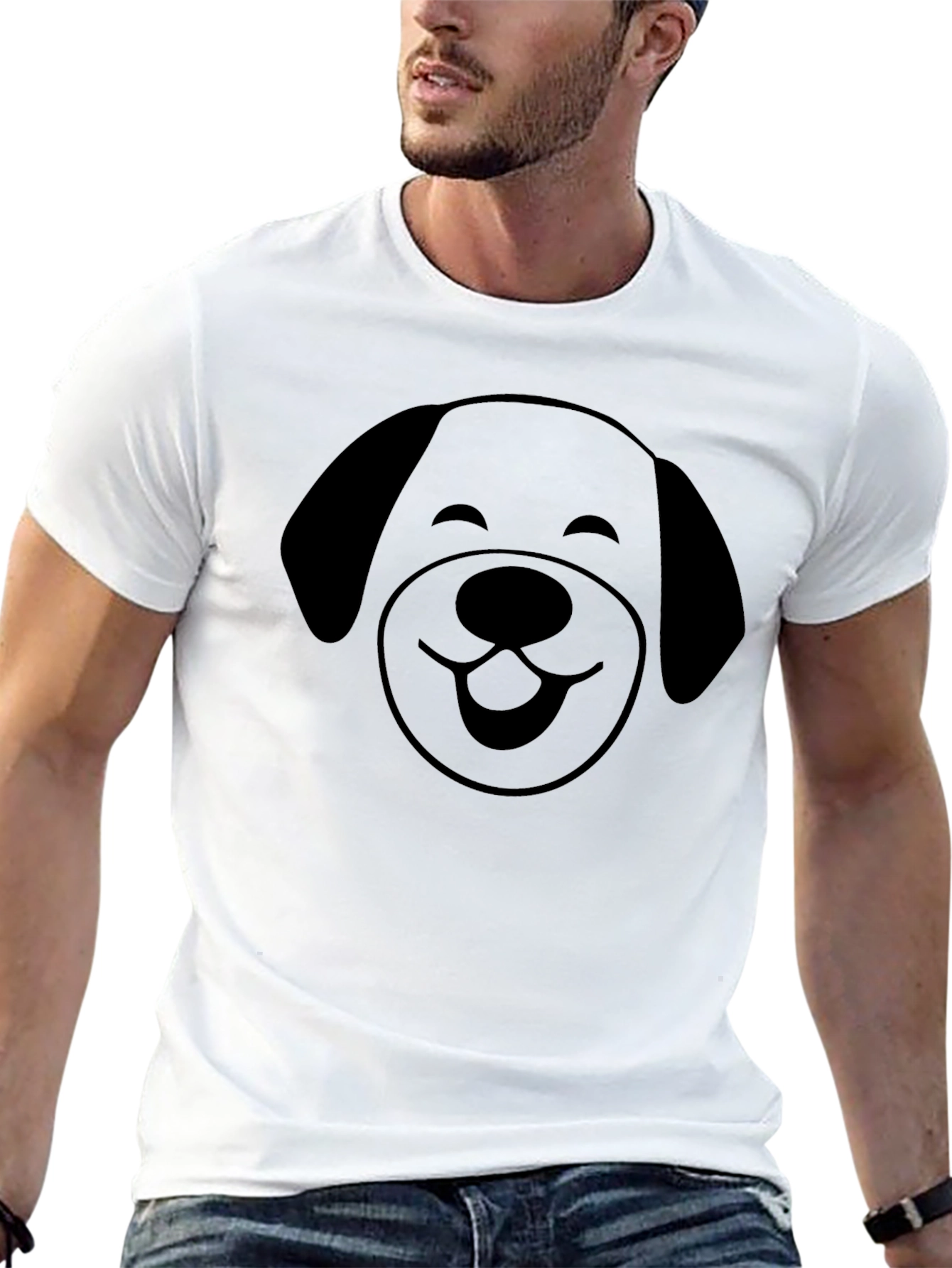 Cute Dog Face Graphic T-Shirt - Black