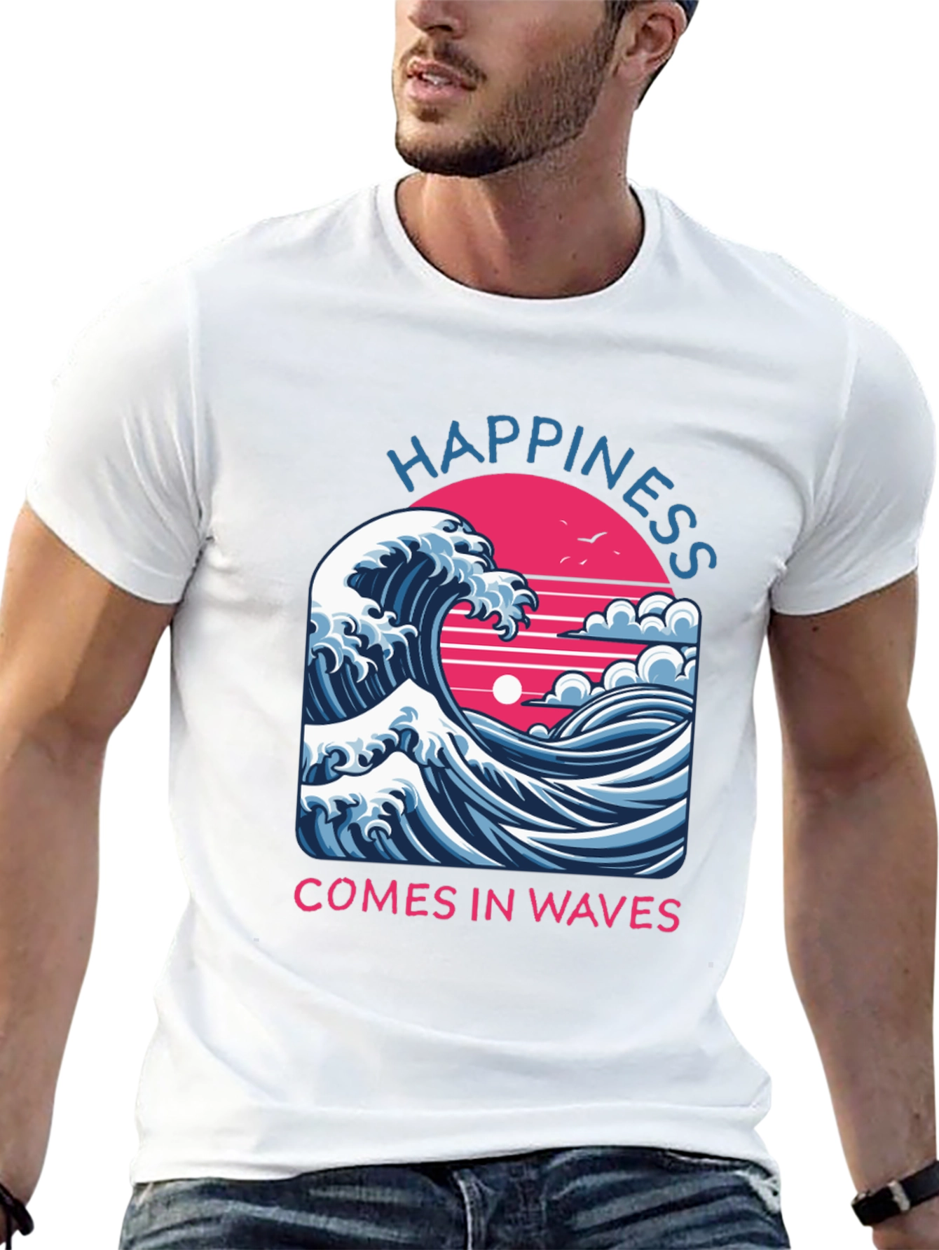Happiness Comes in Waves Graphic Tee - Black