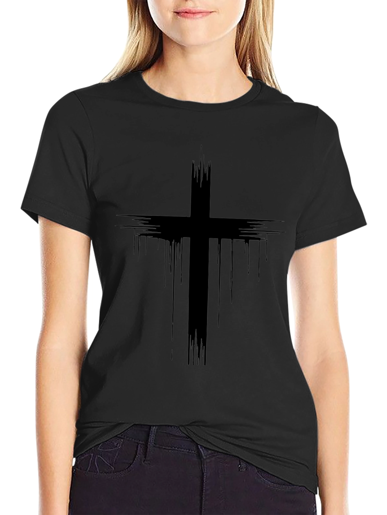 Grunge Cross Graphic Black T-Shirt