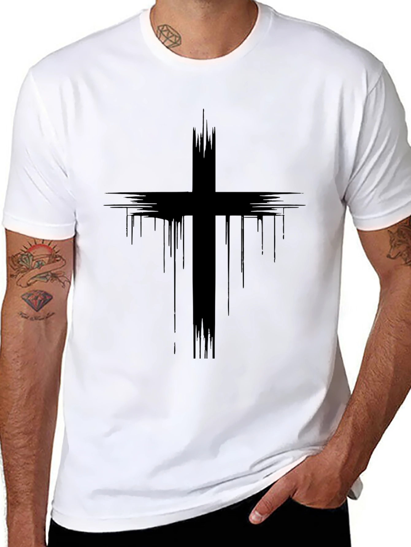 Grunge Cross Graphic Black T-Shirt