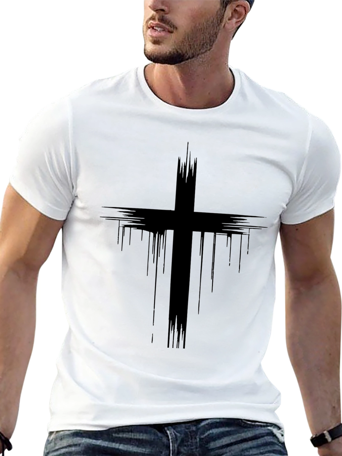 Grunge Cross Graphic Black T-Shirt