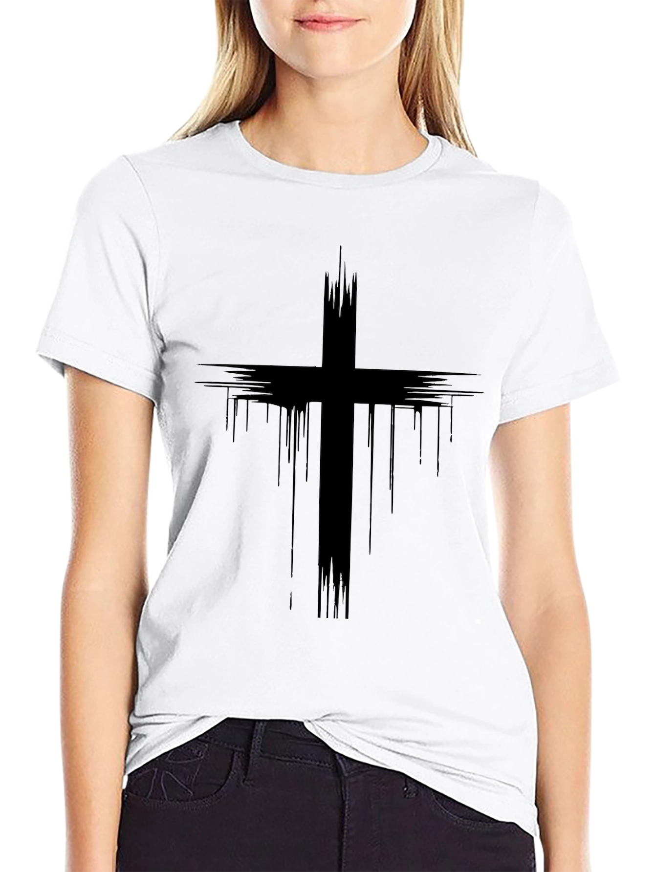 Grunge Cross Graphic Black T-Shirt