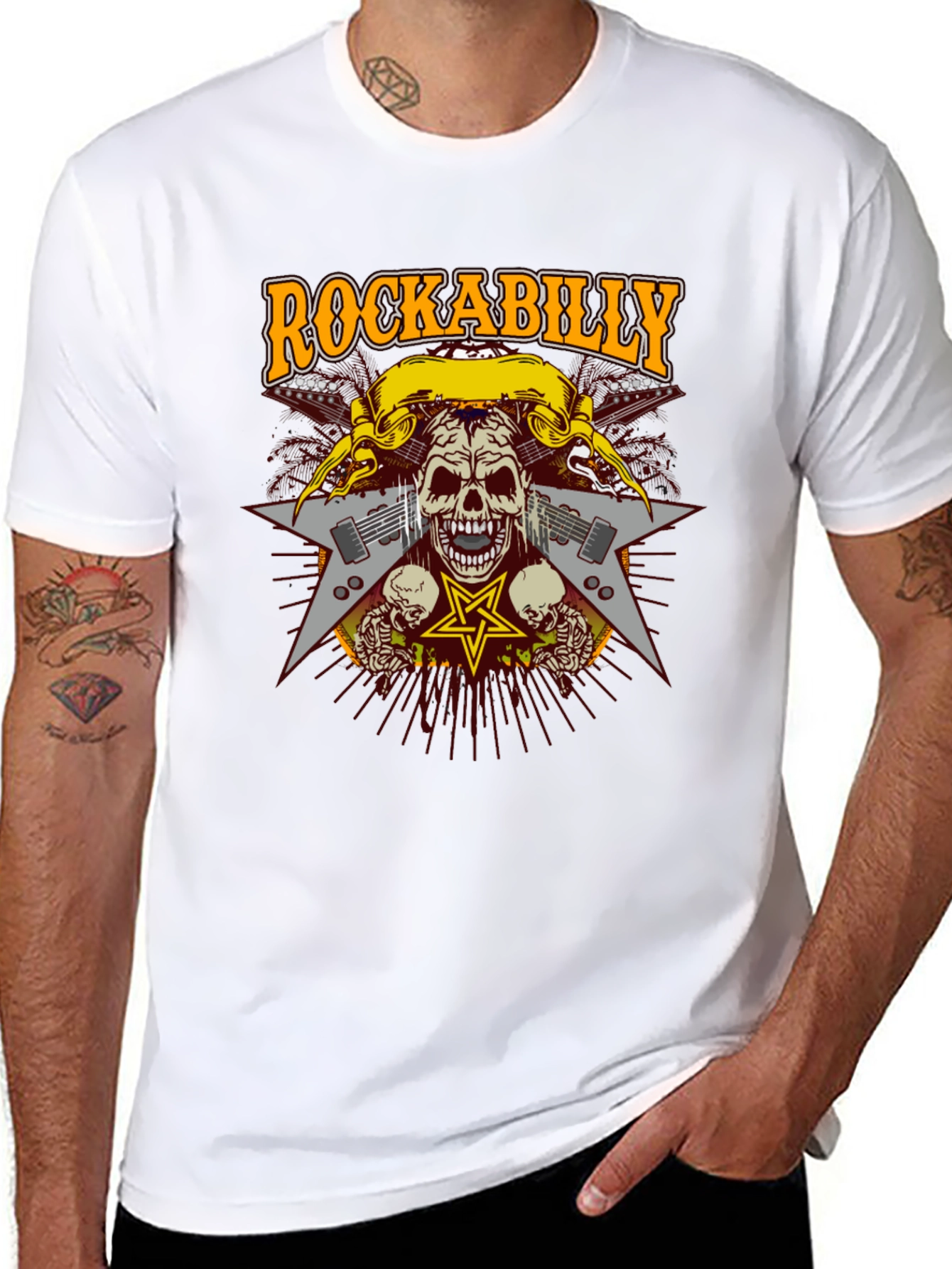 Rockabilly Skull Graphic T-Shirt - Black