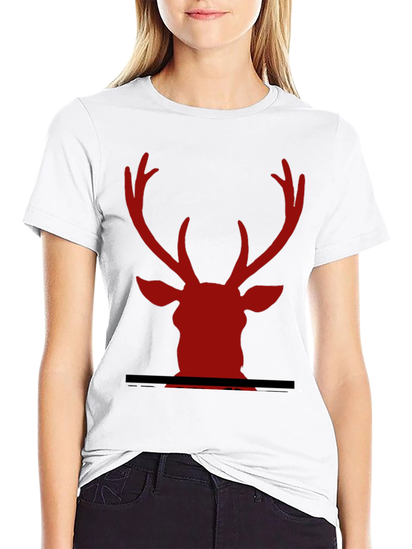 Red Deer Head Graphic Black T-Shirt