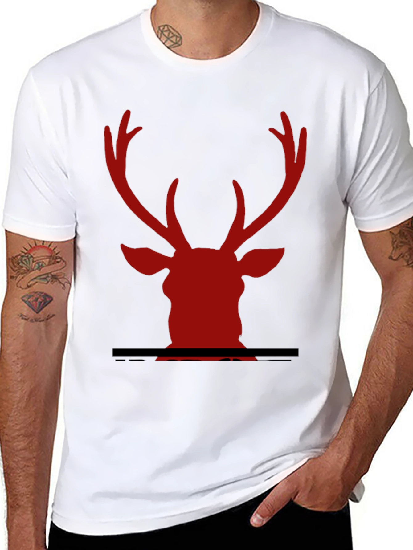 Red Deer Head Graphic Black T-Shirt