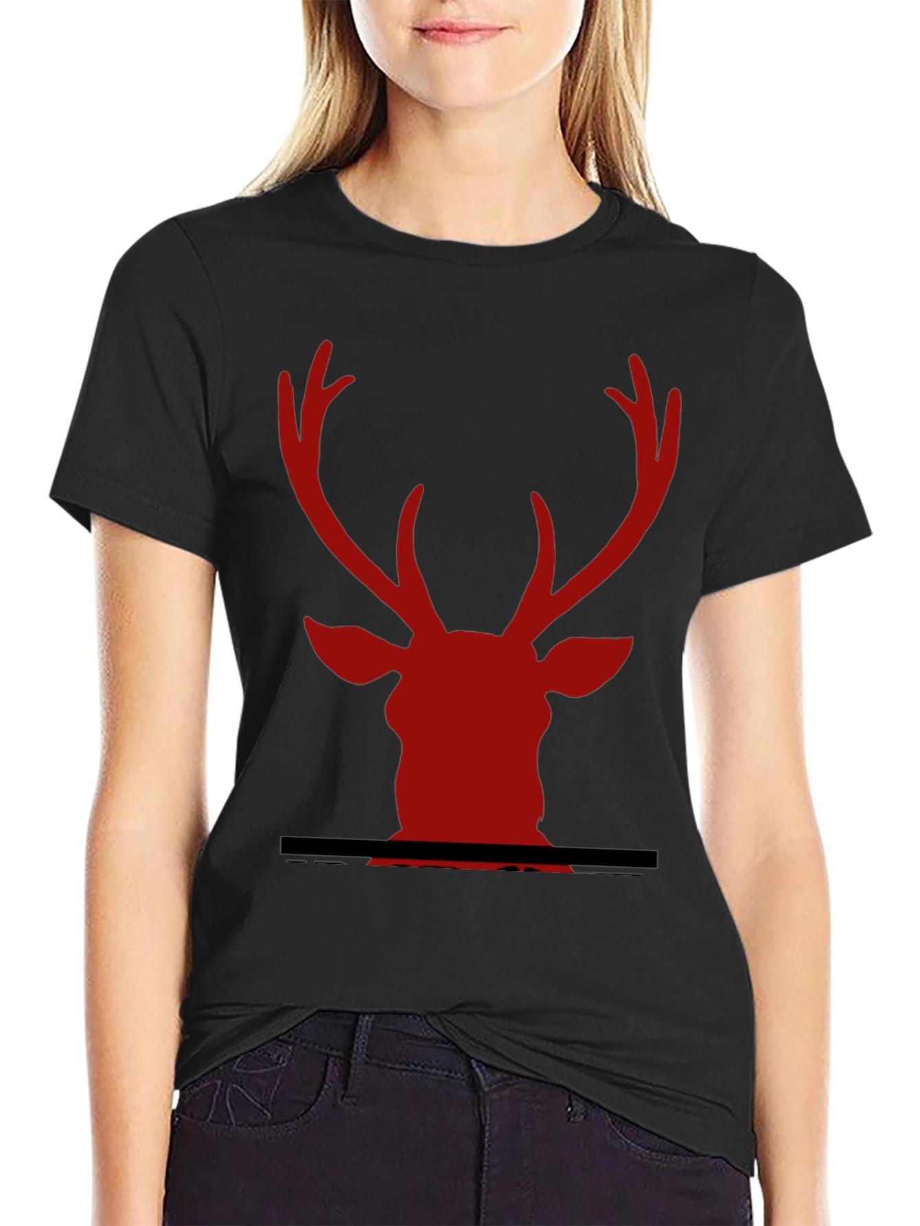 Red Deer Head Graphic Black T-Shirt
