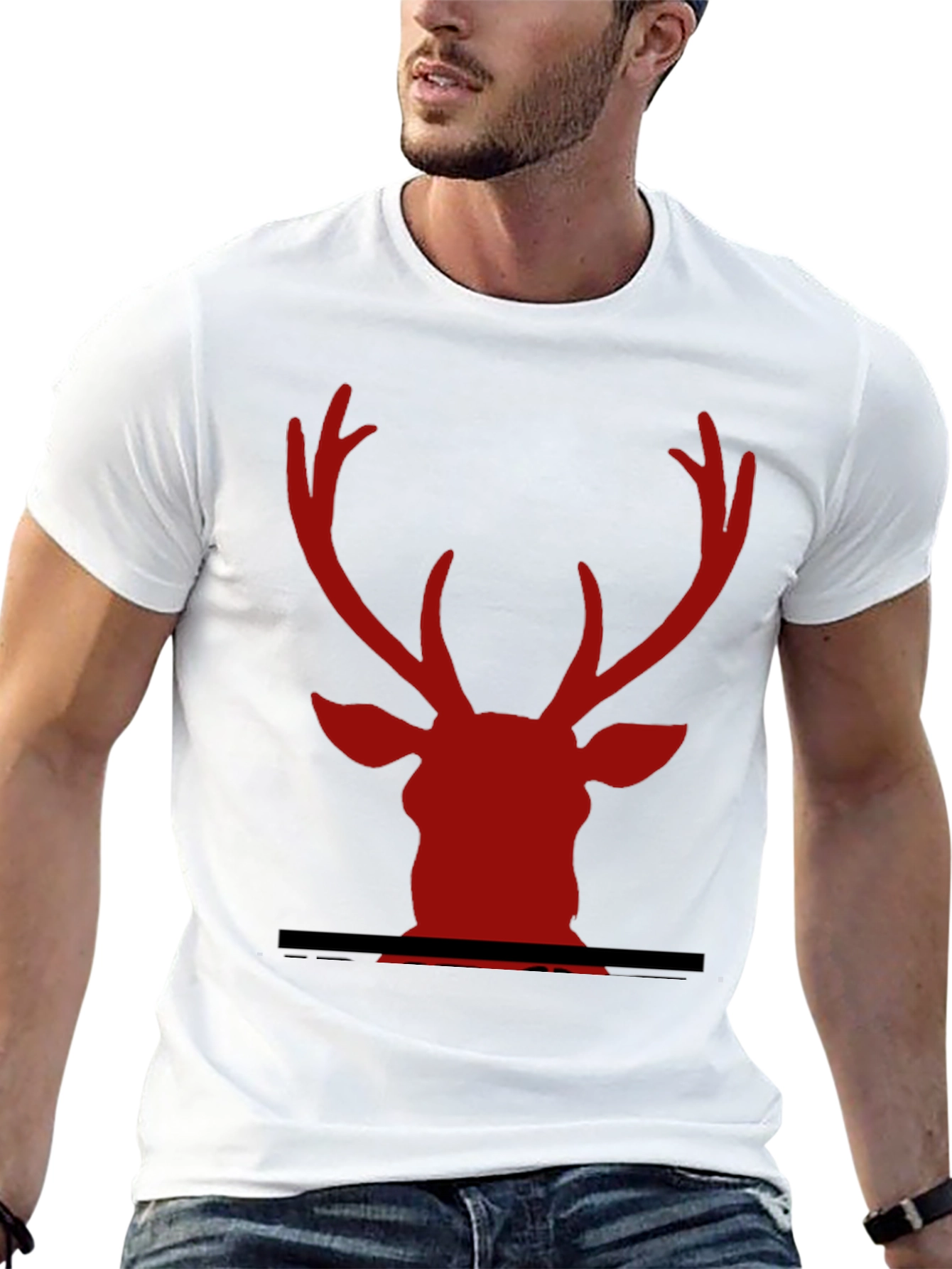 Red Deer Head Graphic Black T-Shirt