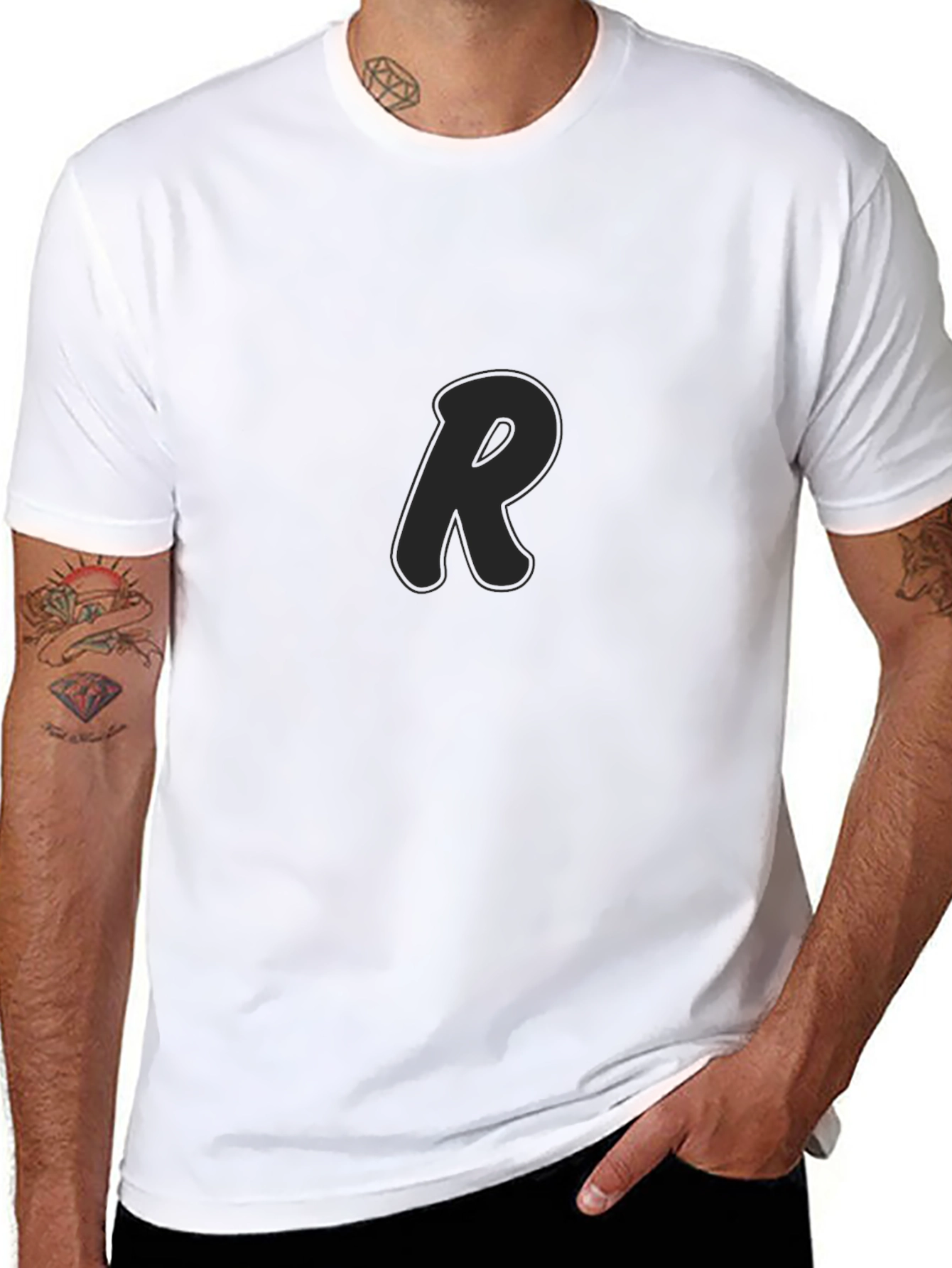 Mens Black T-Shirt with Letter R Design