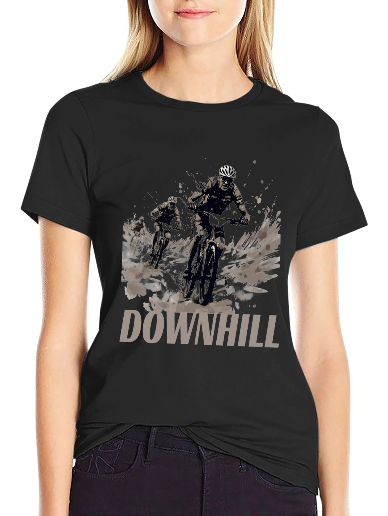 Downhill Mountain Biking Graphic Tee - Black