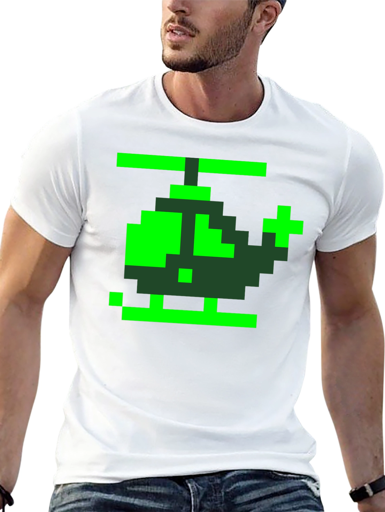 Retro Pixel Helicopter Graphic Tee - Black