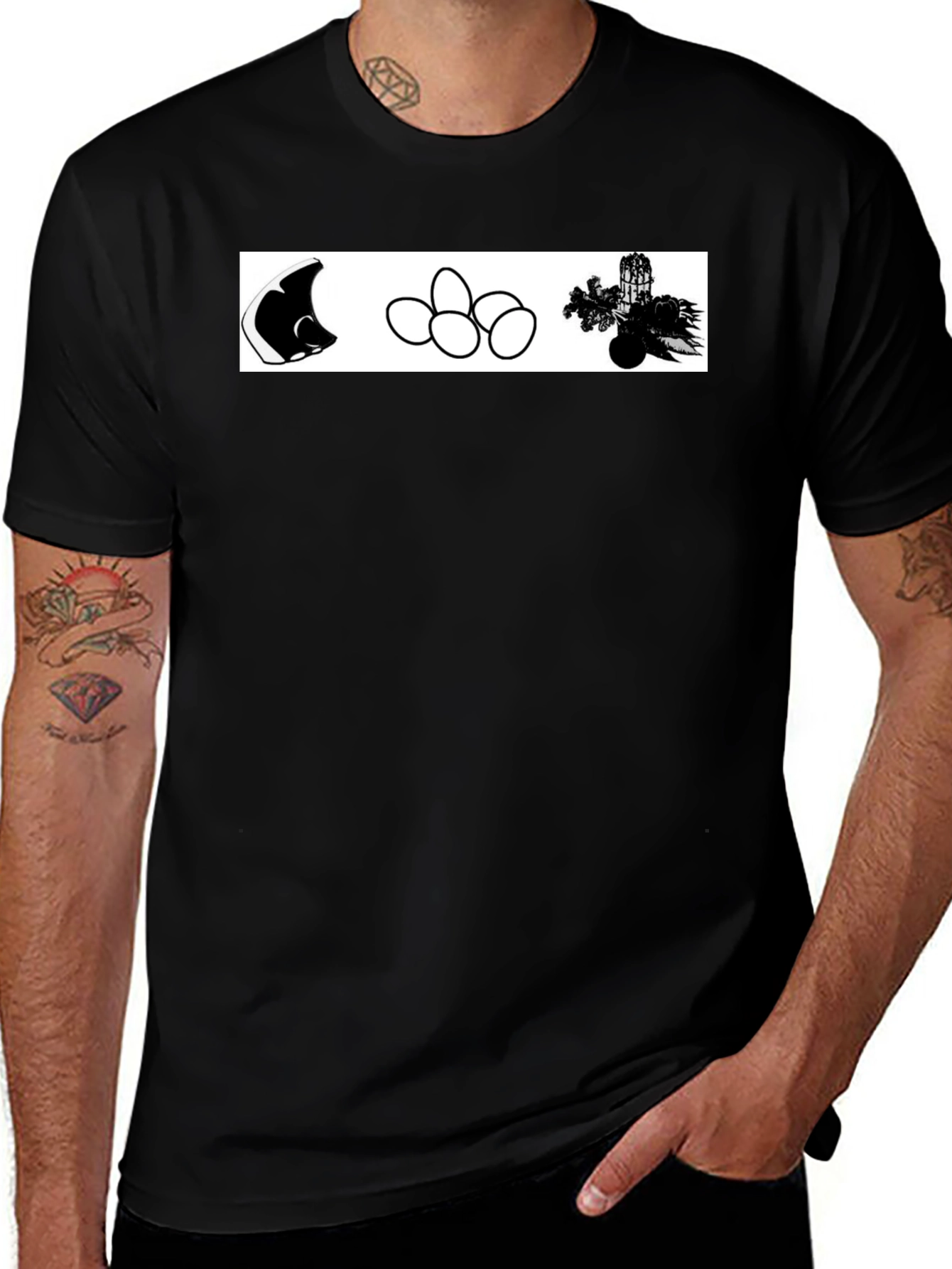 Mens Black T-shirt with Unique Graphic