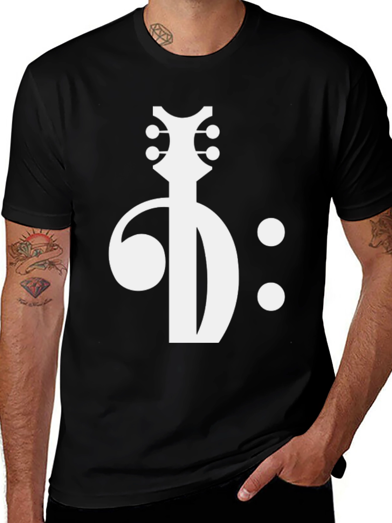 Musical Guitar Clef Graphic Tee - Black Cotton T-Shirt