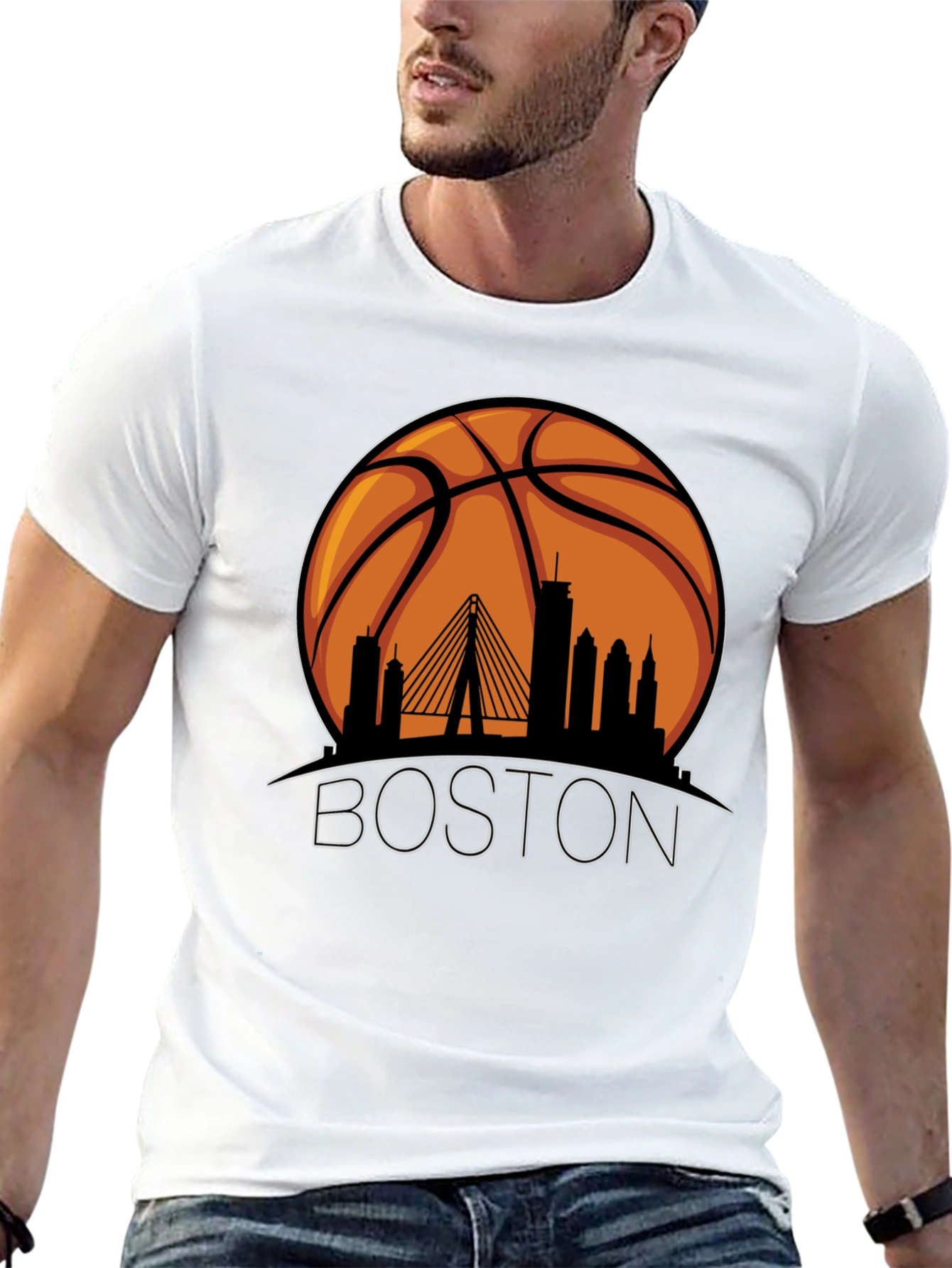 Boston Skyline Basketball Graphic T-Shirt