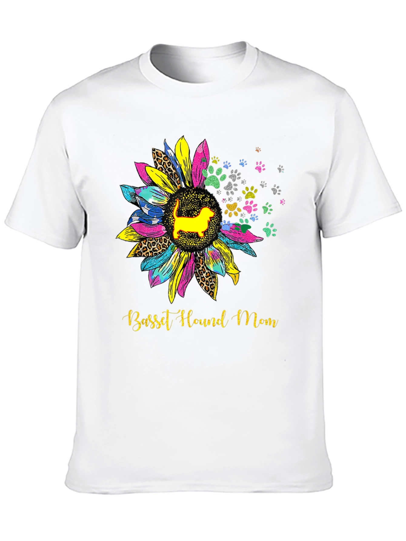 Basset Hound Mom Sunflower Graphic Tee