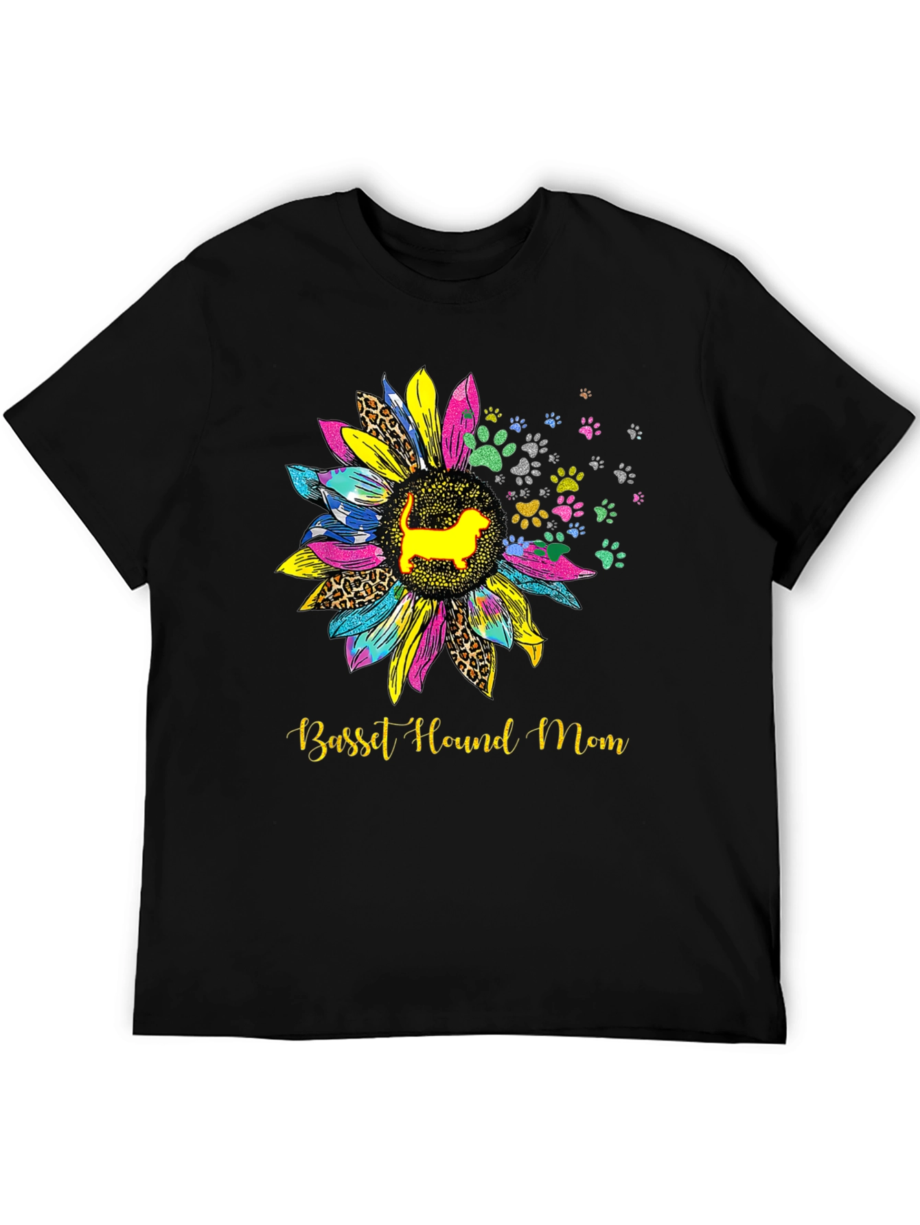 Basset Hound Mom Sunflower Graphic Tee