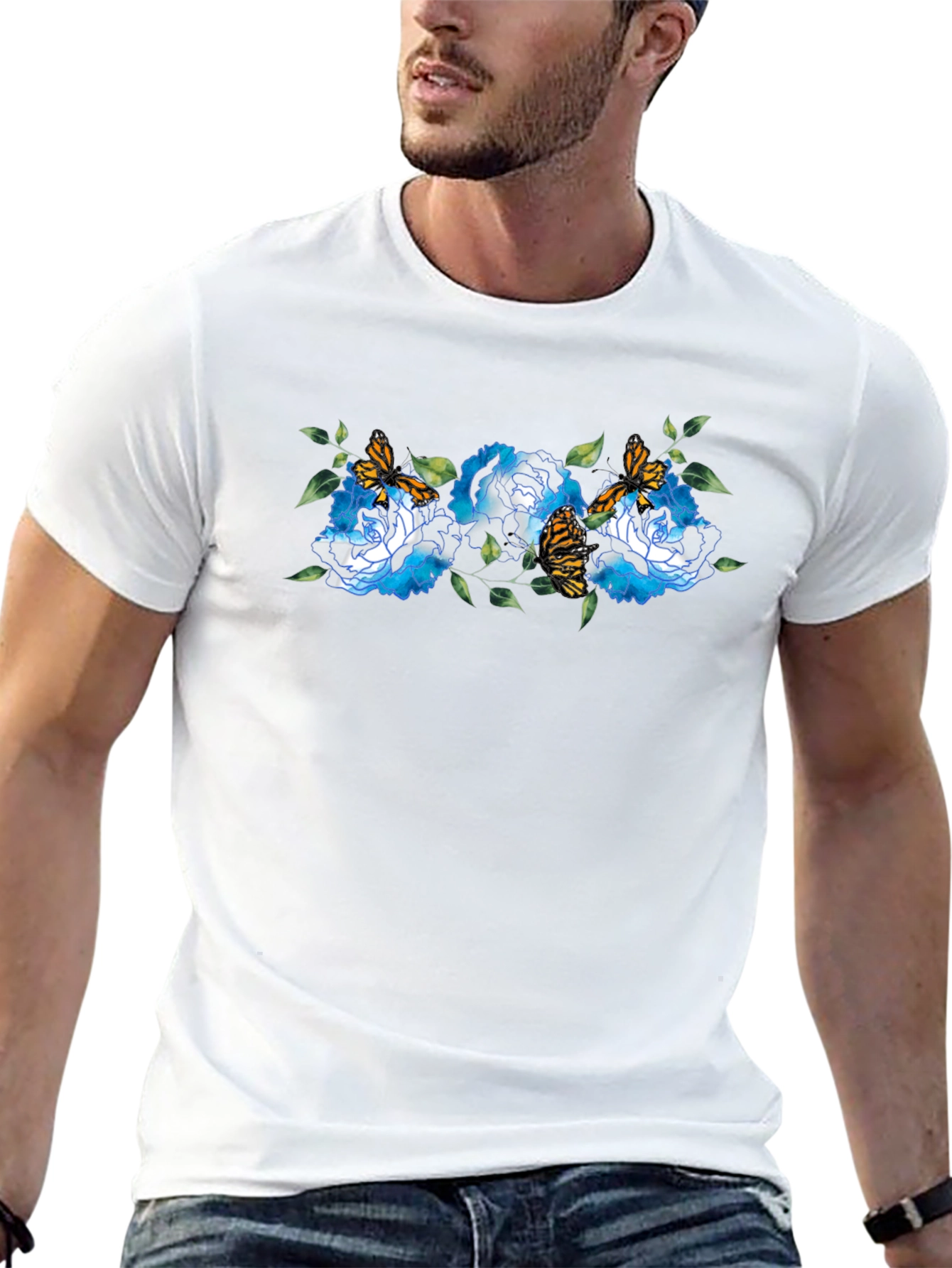 Floral Butterfly Black T-Shirt