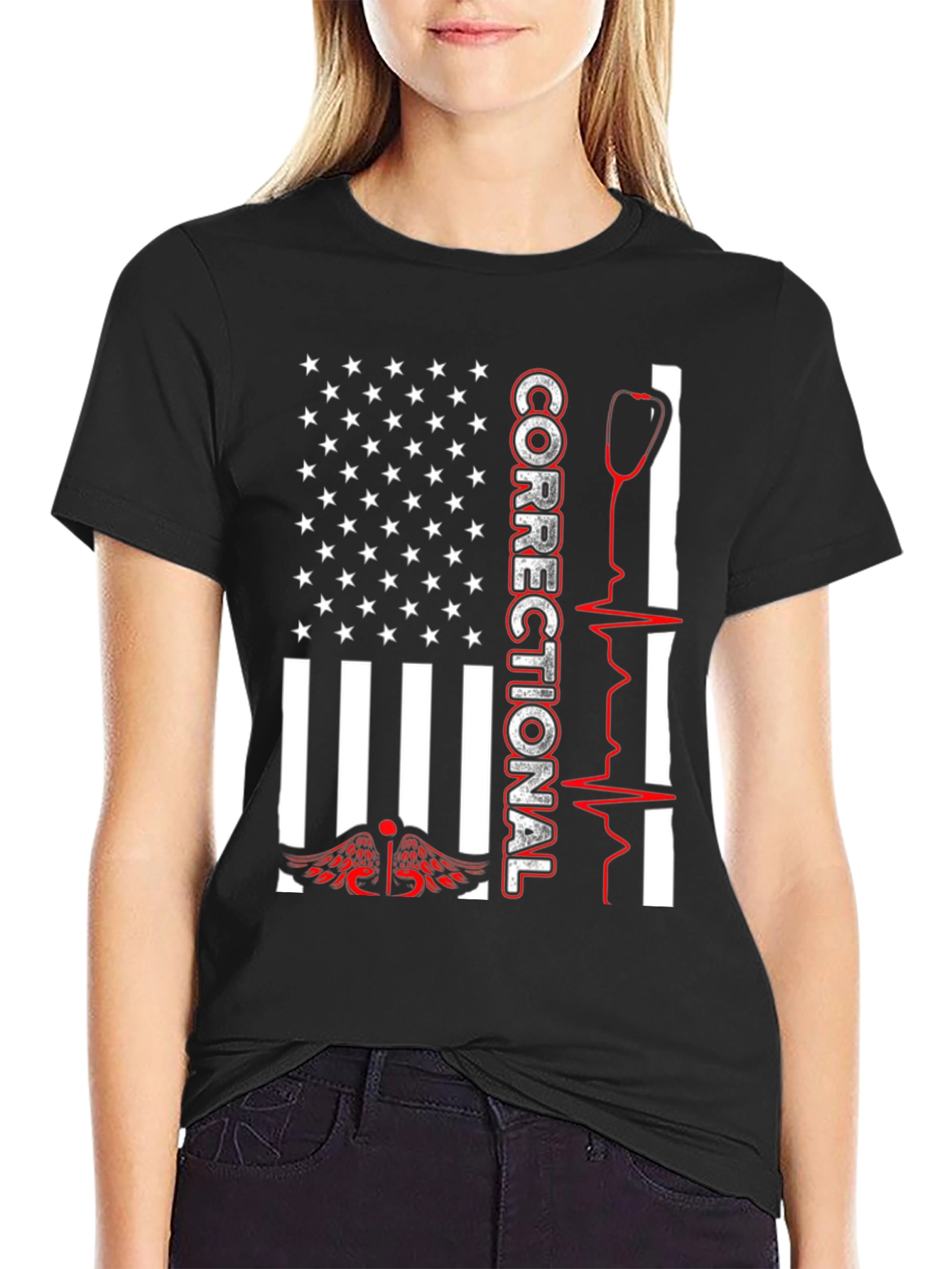 Correctional Nurse USA Flag T-Shirt
