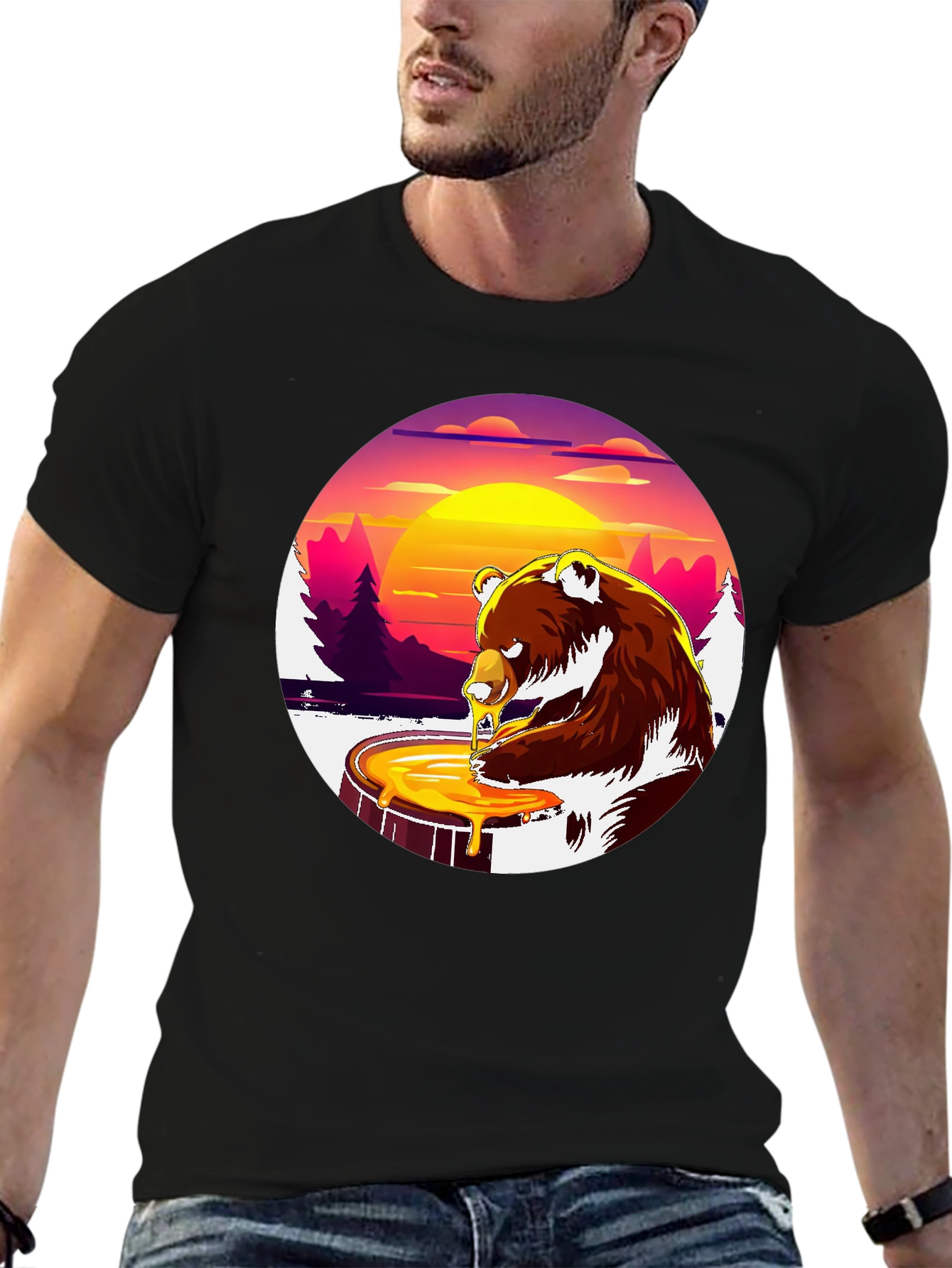 Bear Honey T-Shirt - Black Graphic Tee