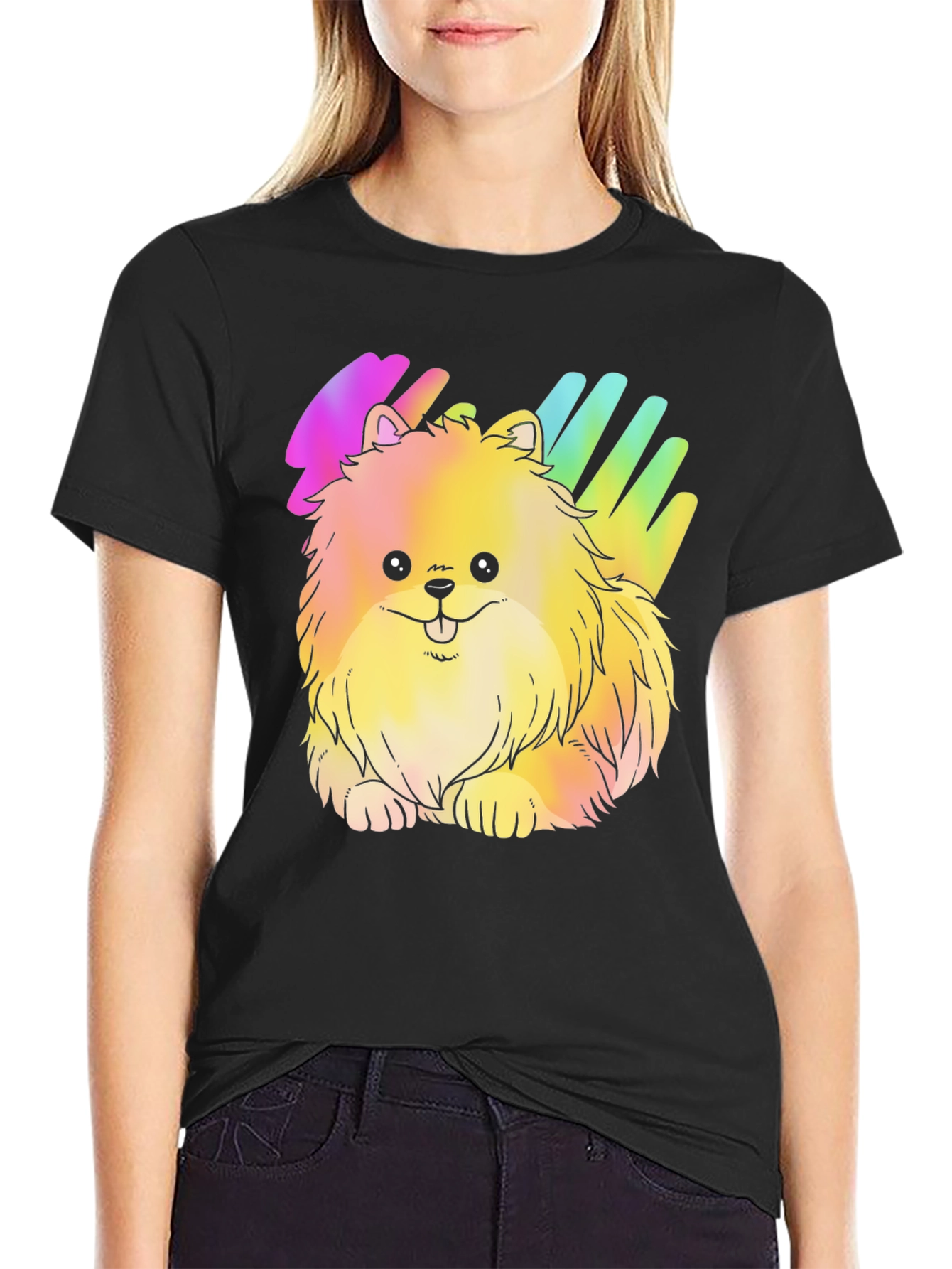Cute Rainbow Pomeranian Dog Graphic T-Shirt
