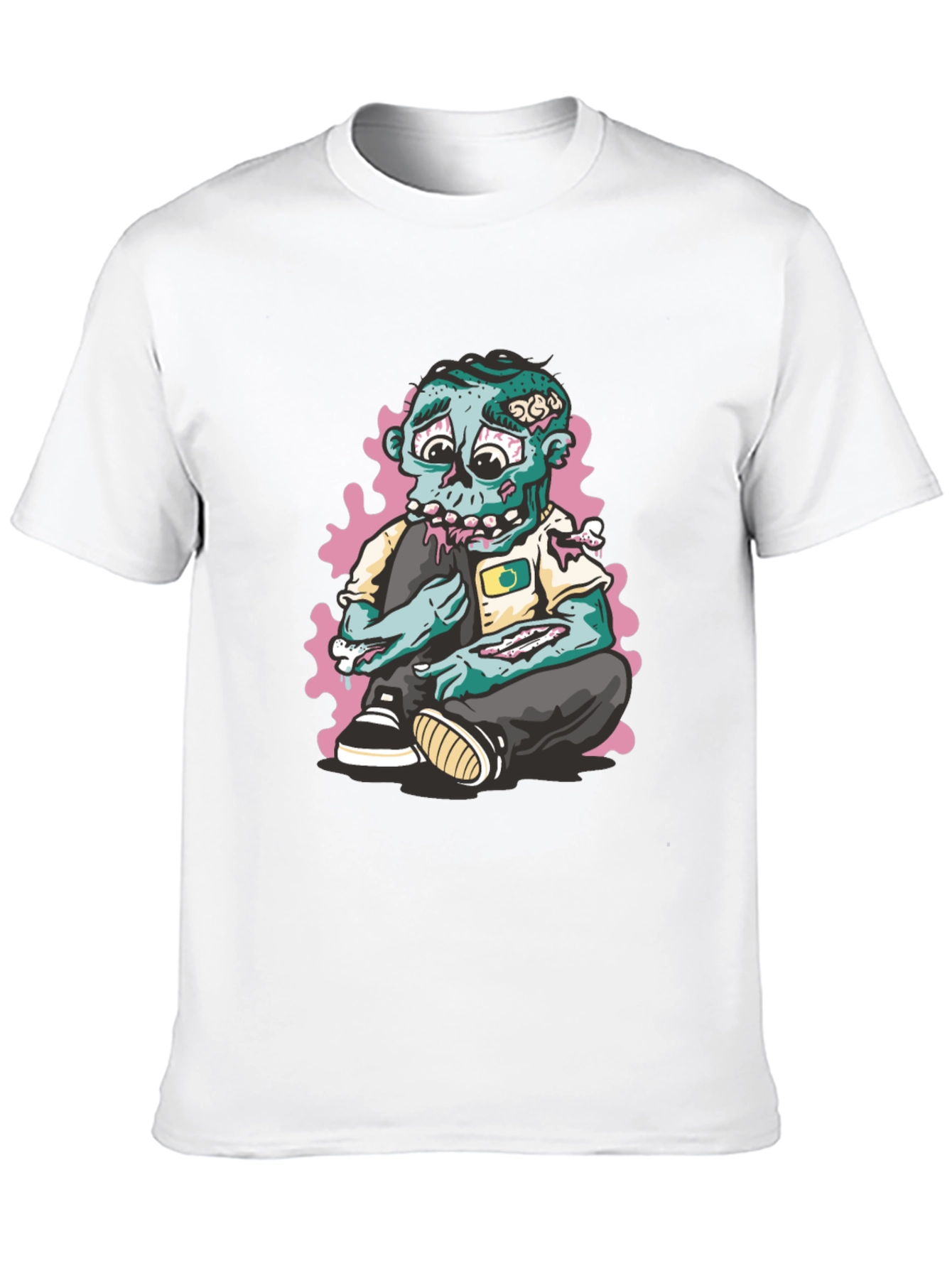 Zombie Cartoon Graphic Print Black T-Shirt