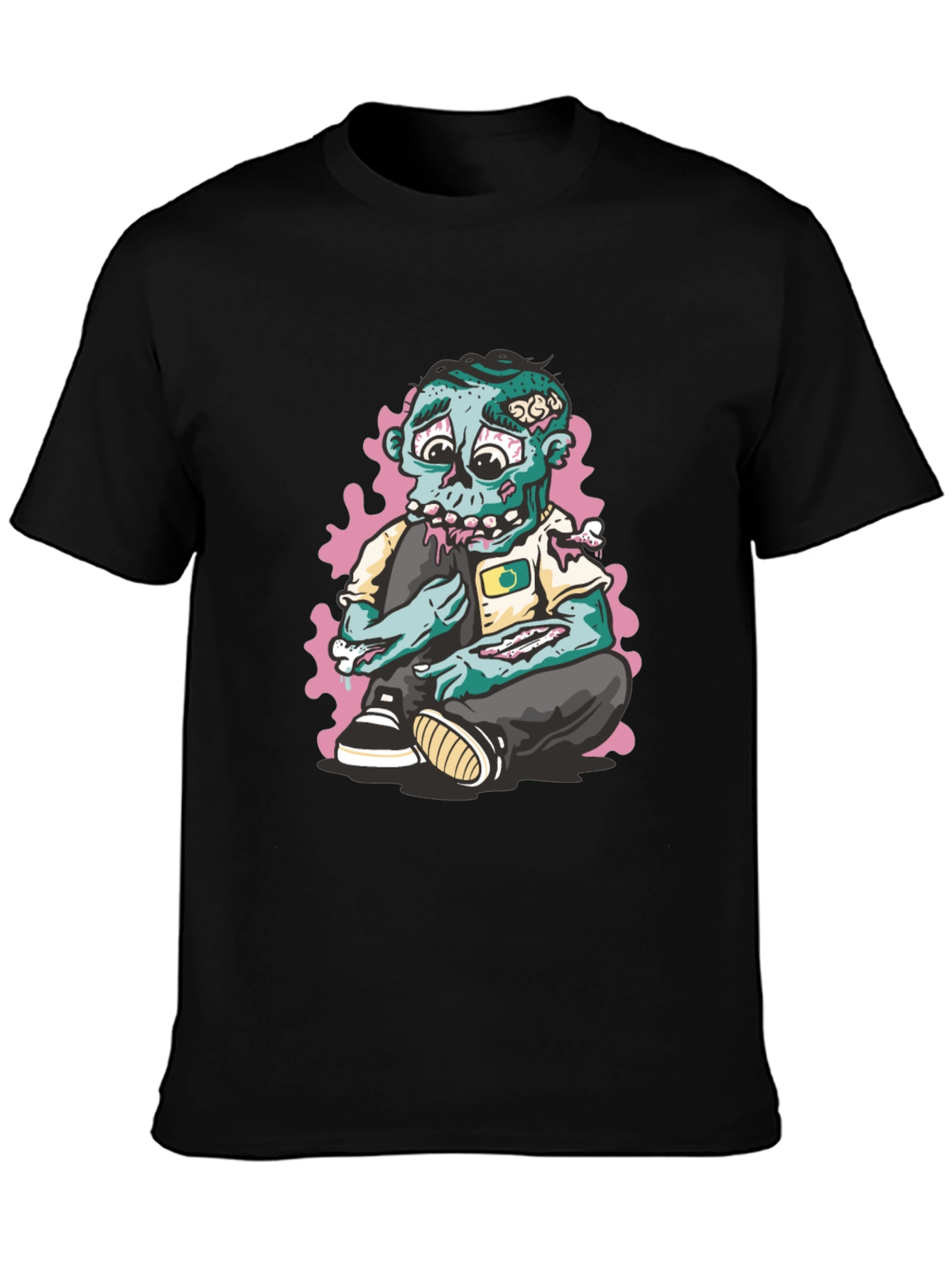Zombie Cartoon Graphic Print Black T-Shirt