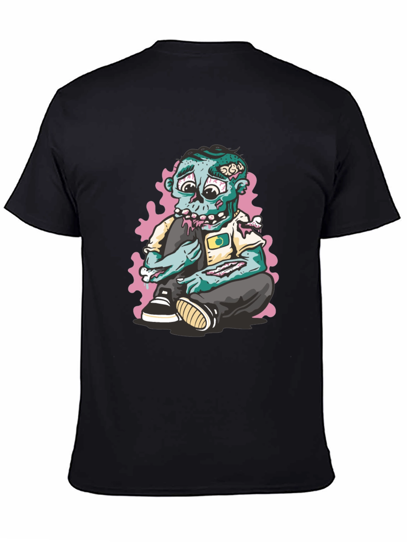 Zombie Cartoon Graphic Print Black T-Shirt