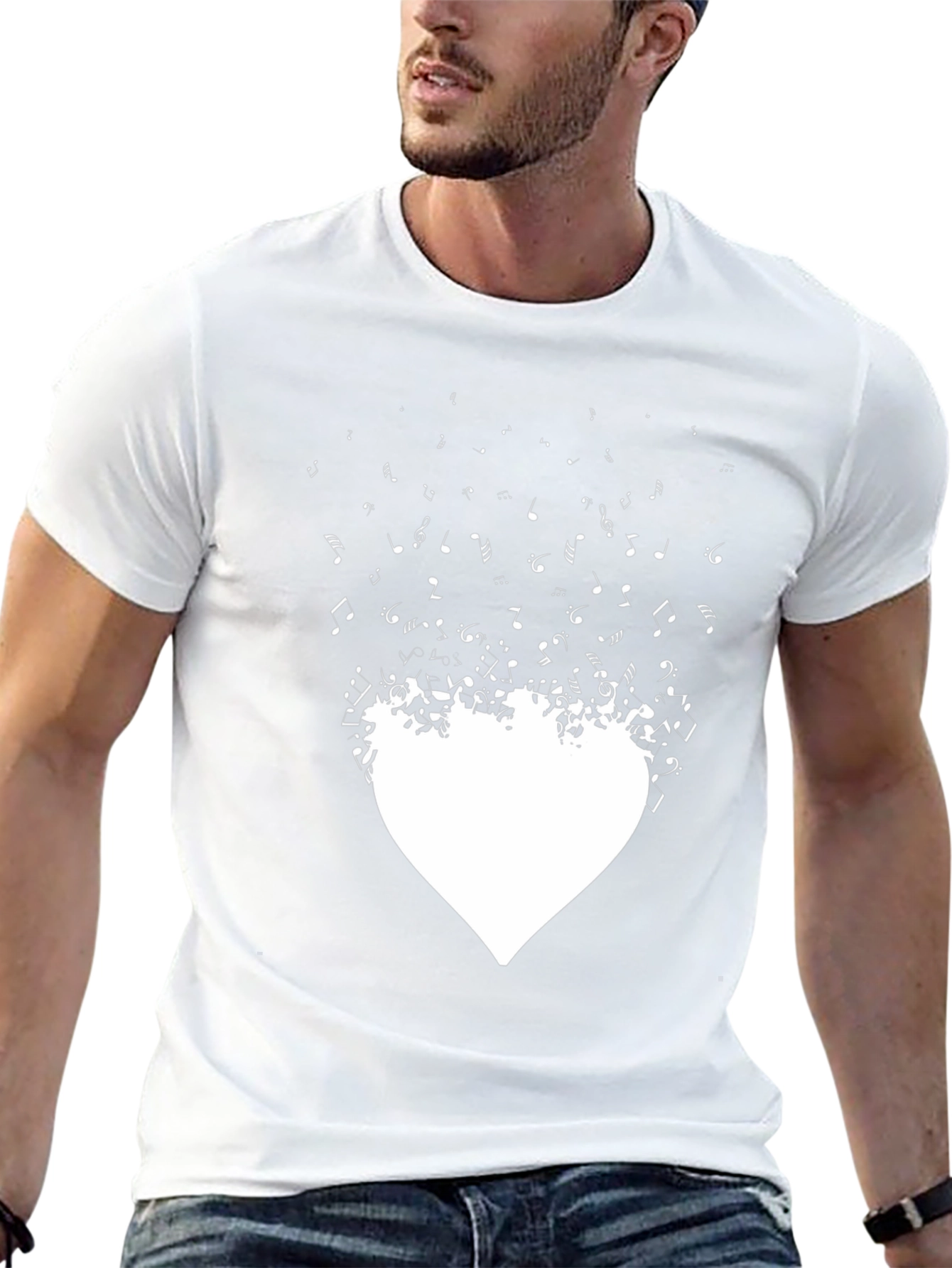 Musical Heartbeat Graphic Tee - Stylish Black Cotton T-Shirt