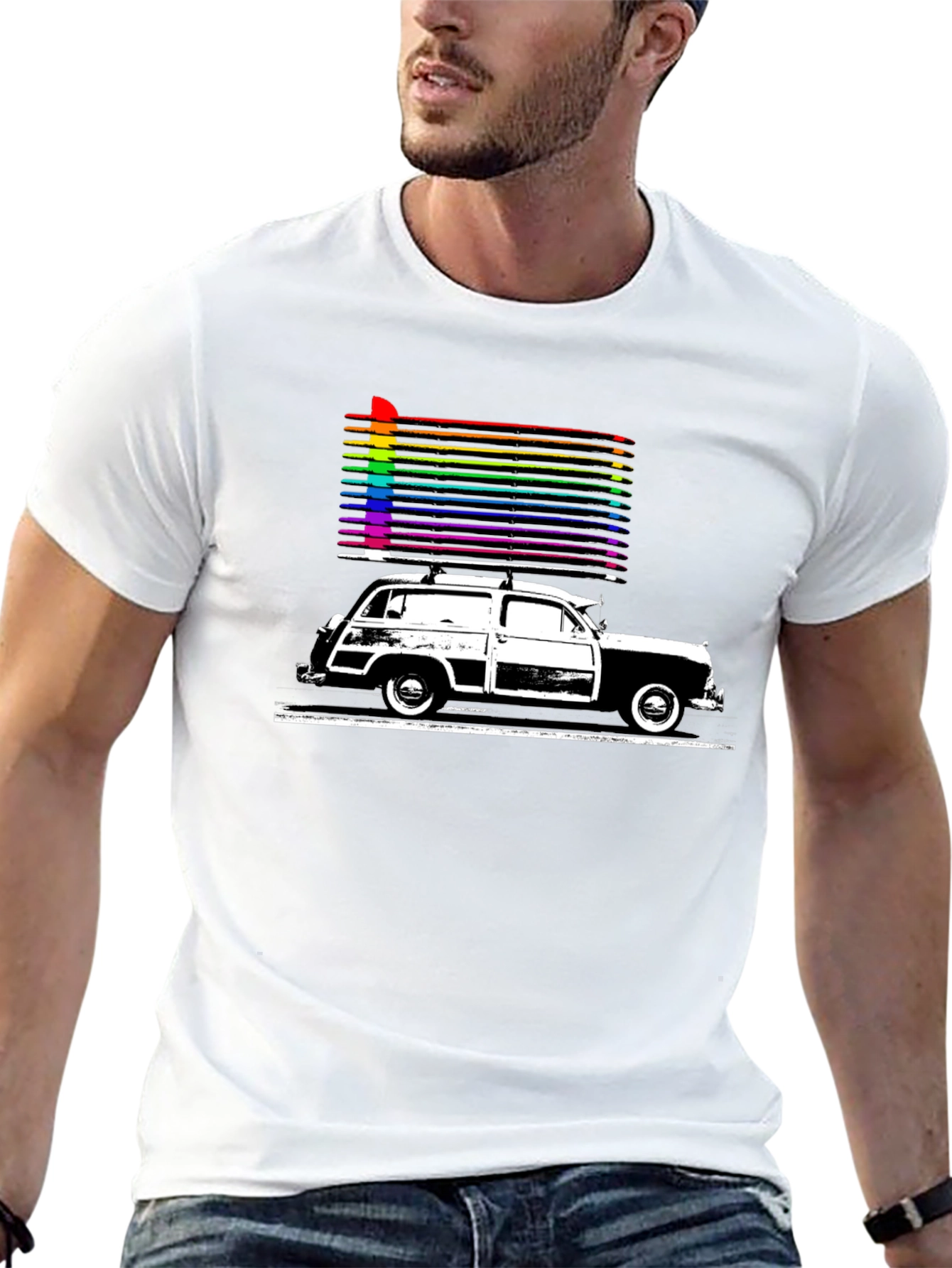 Retro Car Rainbow T-Shirt - Classic Style