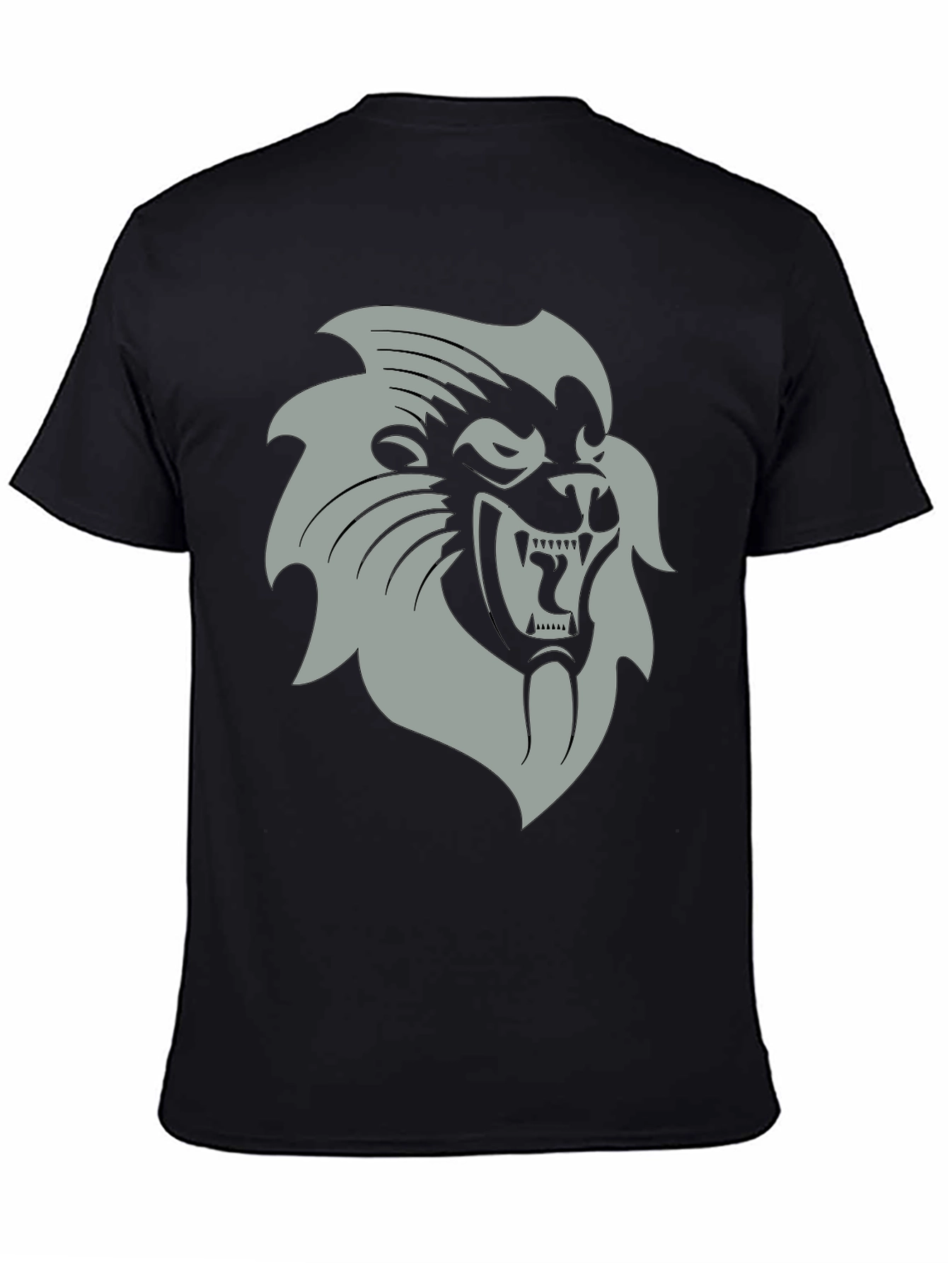Black T-Shirt with Grey Lion Graphic
