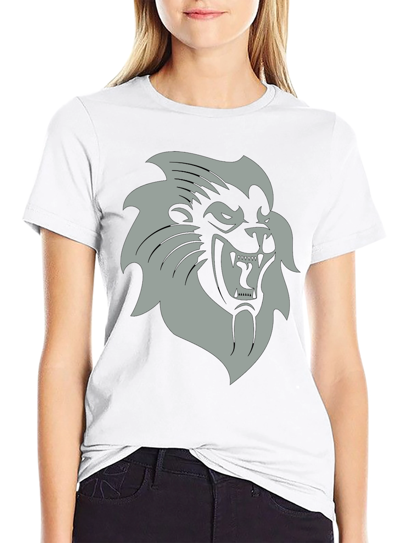 Black T-Shirt with Grey Lion Graphic
