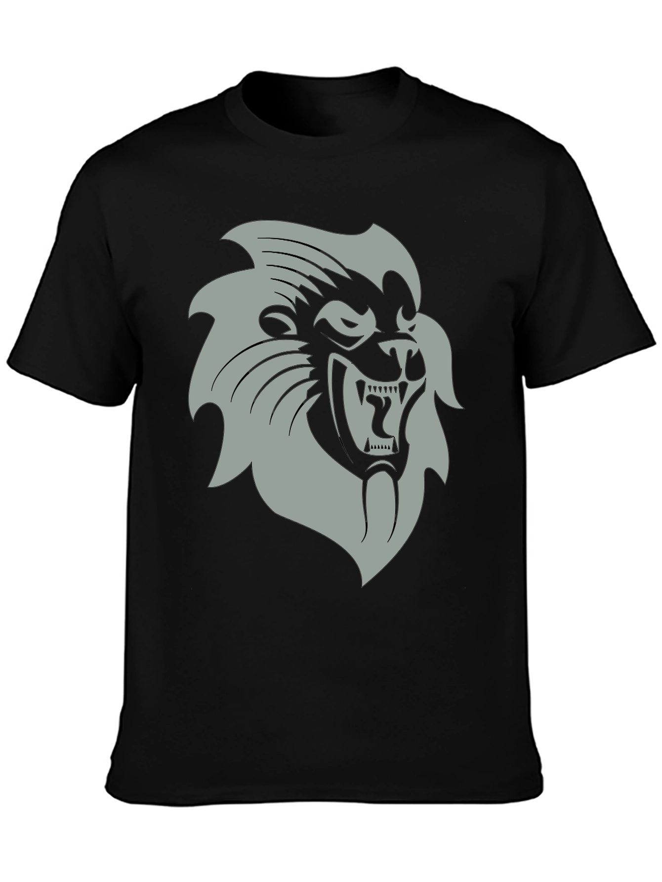Black T-Shirt with Grey Lion Graphic