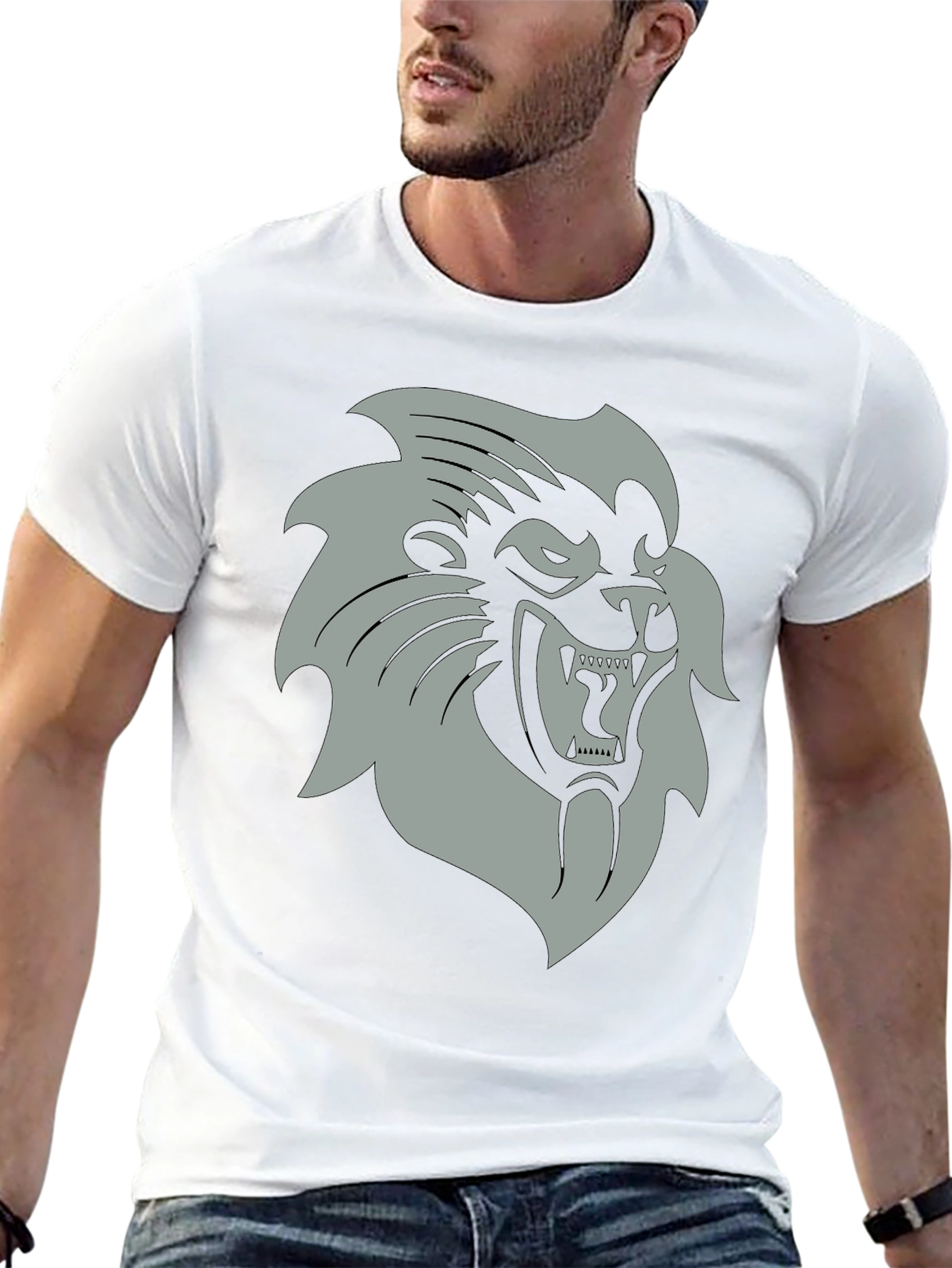 Black T-Shirt with Grey Lion Graphic