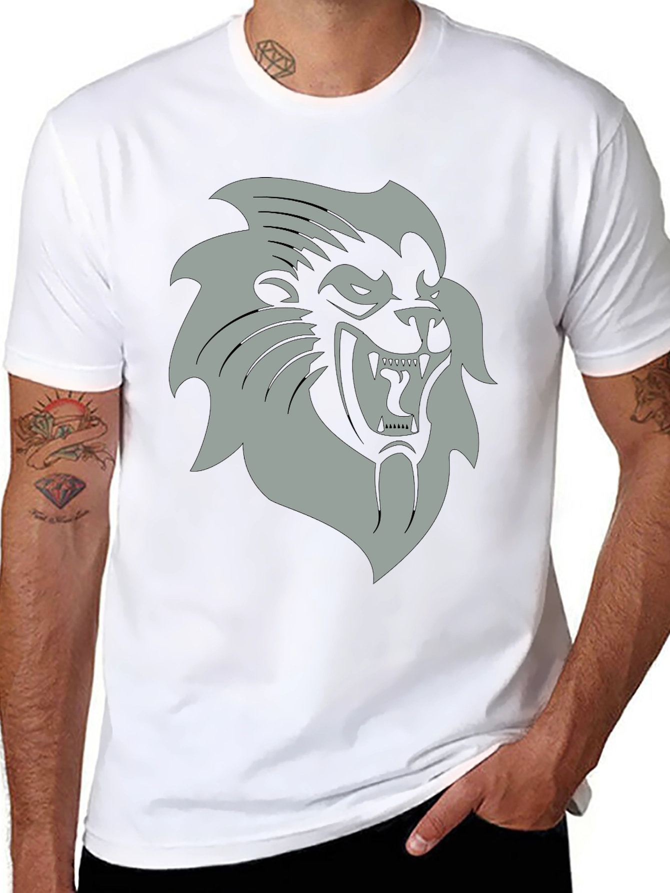 Black T-Shirt with Grey Lion Graphic