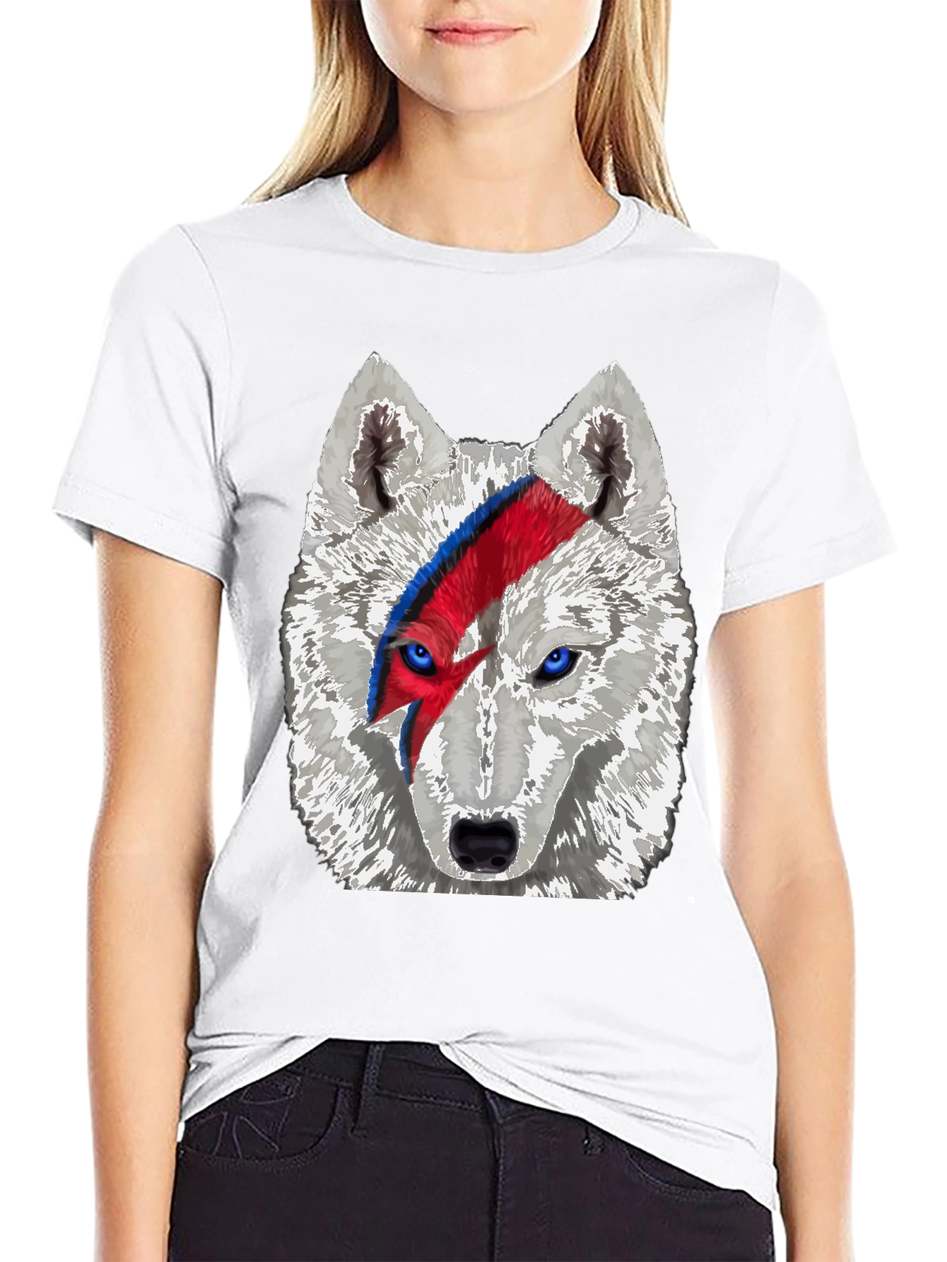 Wolf Bowie Style Graphic Tee - Mens Black T-Shirt