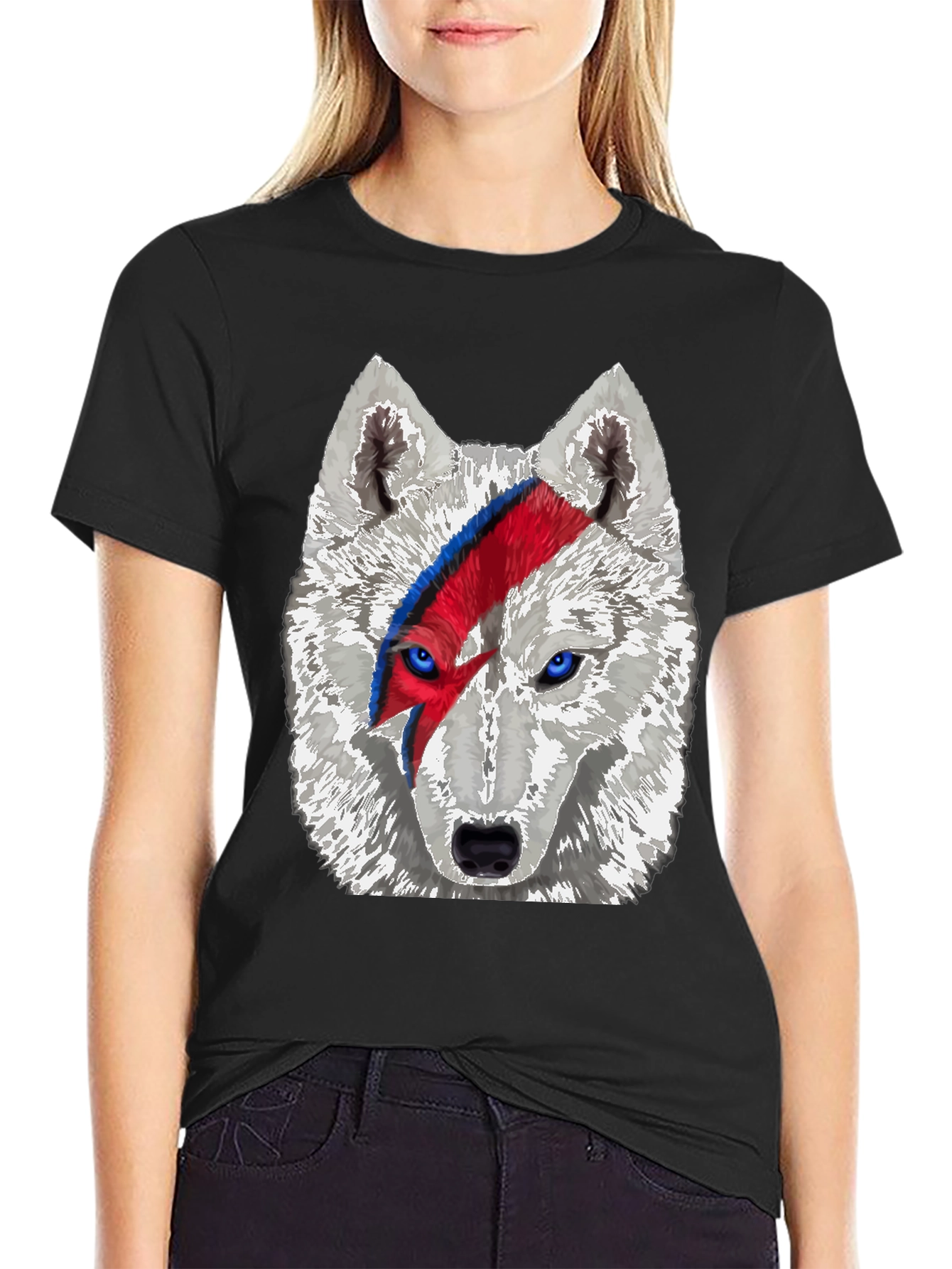 Wolf Bowie Style Graphic Tee - Mens Black T-Shirt