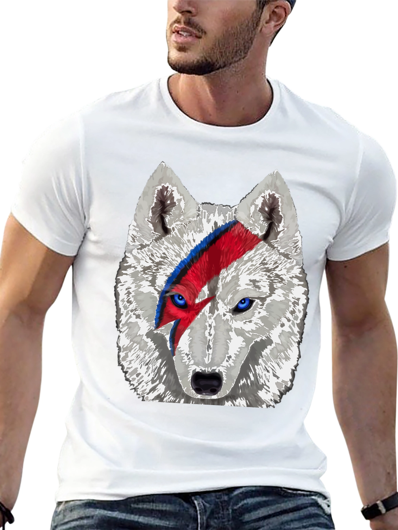 Wolf Bowie Style Graphic Tee - Mens Black T-Shirt
